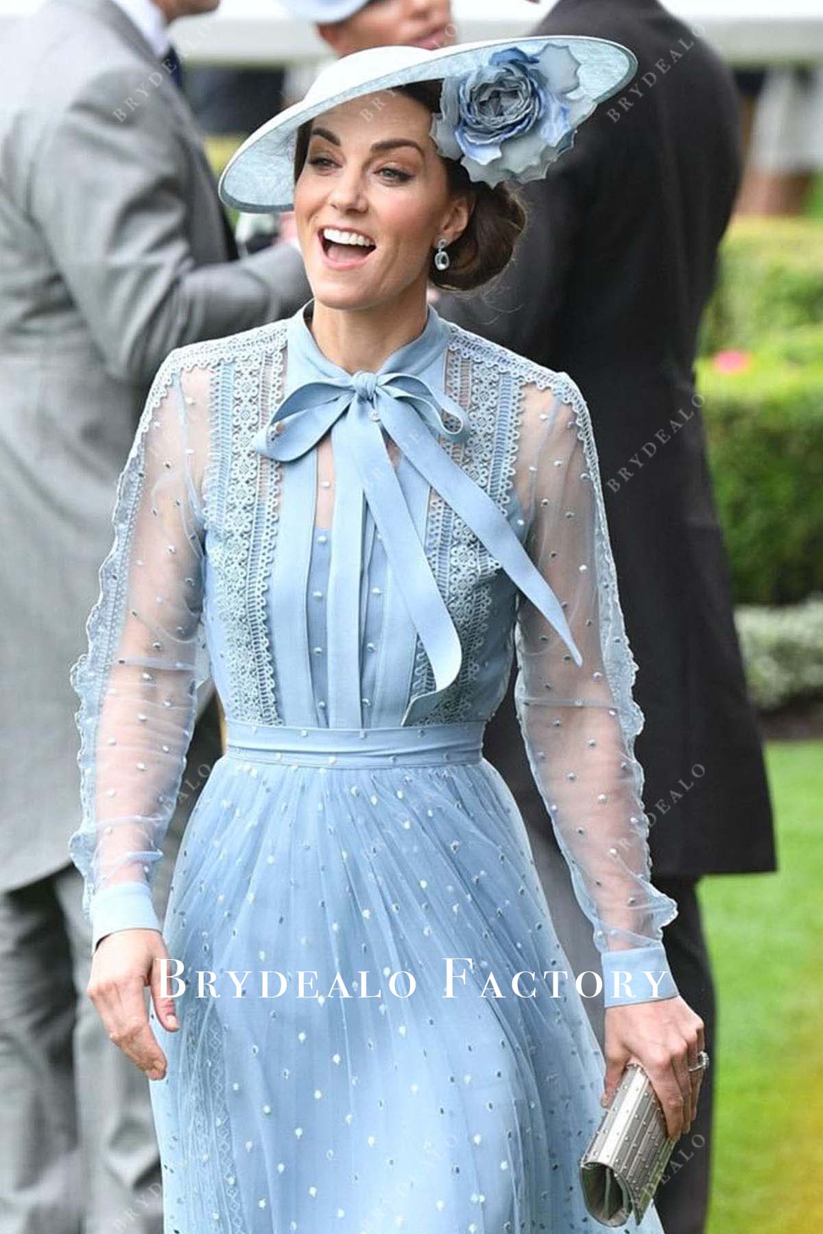 Kate Middleton Blue Dot Long Sleeve Royal Ascot 2019 Dress