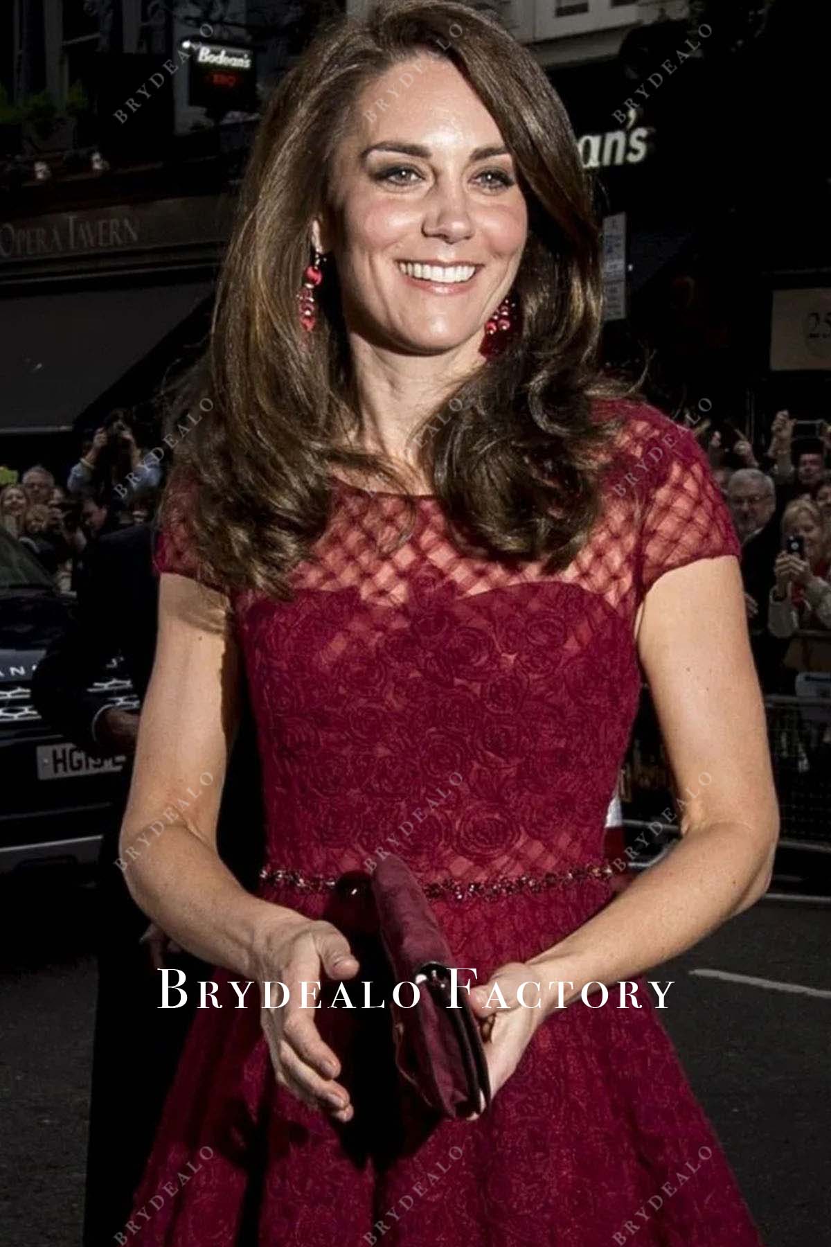 Kate Middleton Burgundy Short Sleeve Dress 42nd Street Opening Night