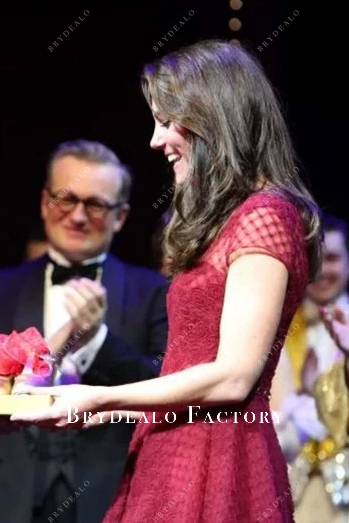 Kate Middleton Burgundy Lace Dress 42nd Street Opening Night