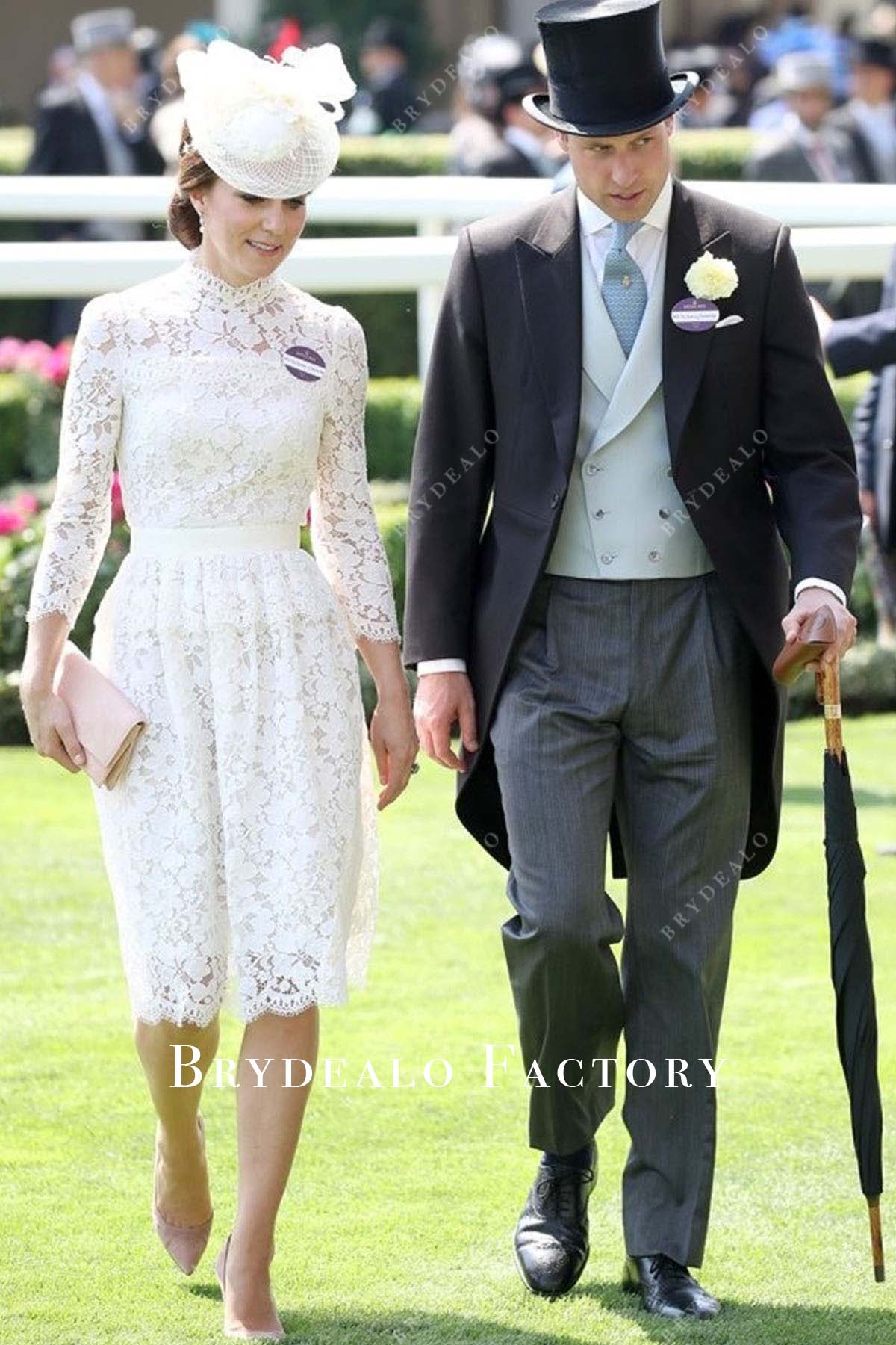 Kate Middleton White Lace Knee Length Dress 2017 Royal Ascot