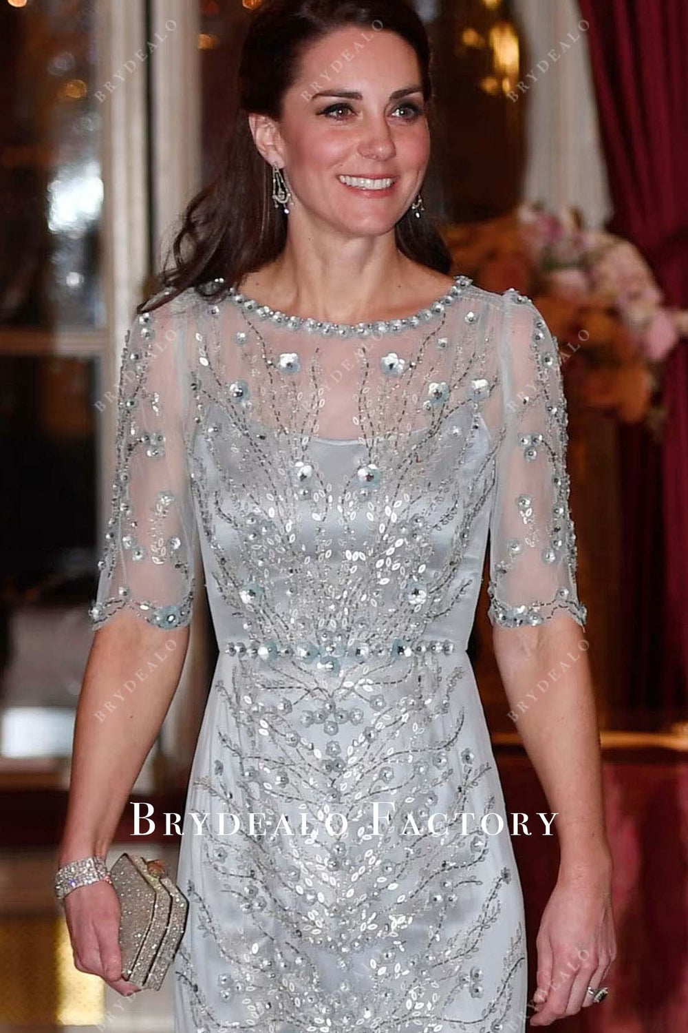 Kate Middleton Silver Sequin Evening Dress 2017 Paris Trip