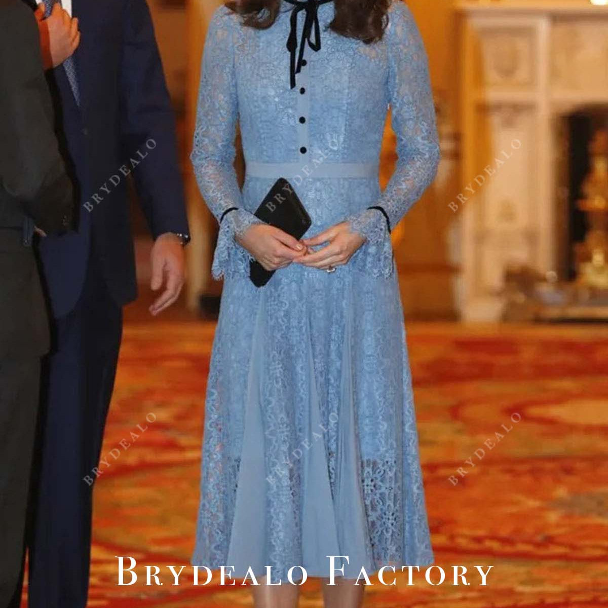 chinese dress ladies Kate Middleton Ice Blue Lace Dress World Mental Health Day 2017