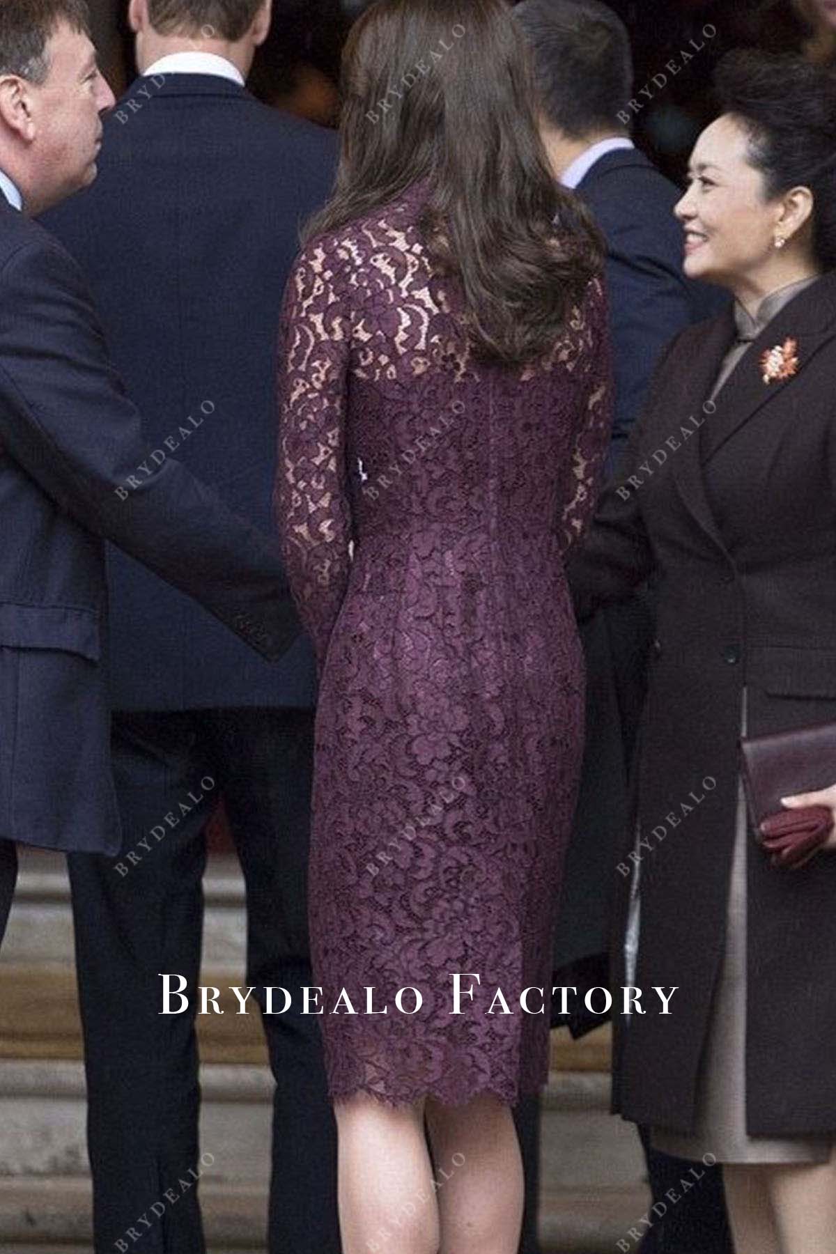 Kate Middleton Plum Lace Sheath Event Dress 2017