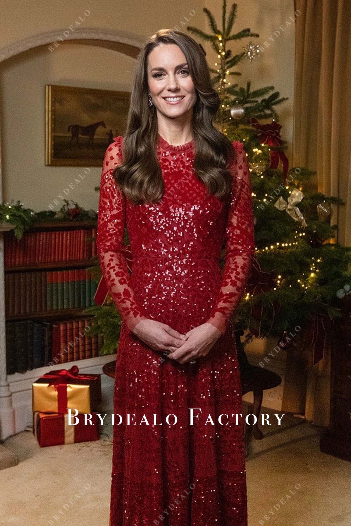 sparkly Kate Middleton long sleeve evening Dress UK-Africa 2020
