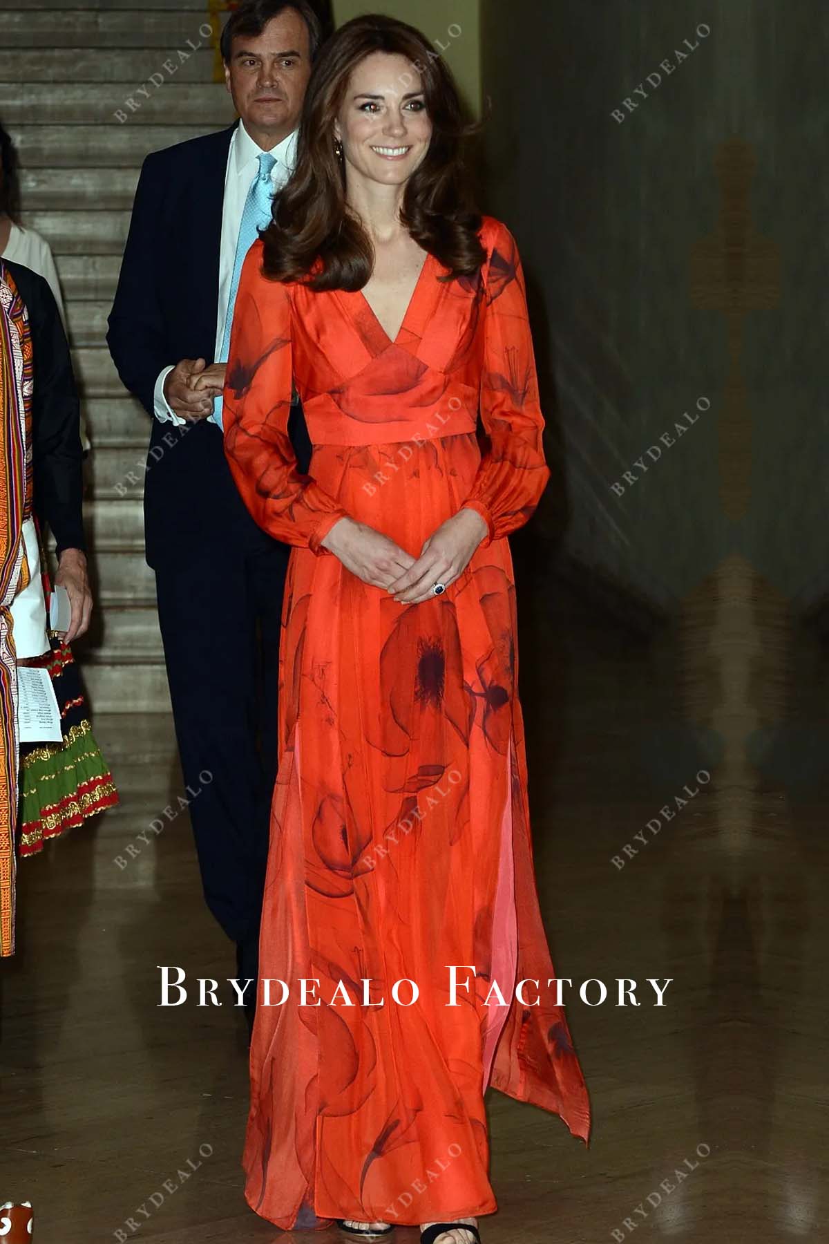 kate red printed evening dress