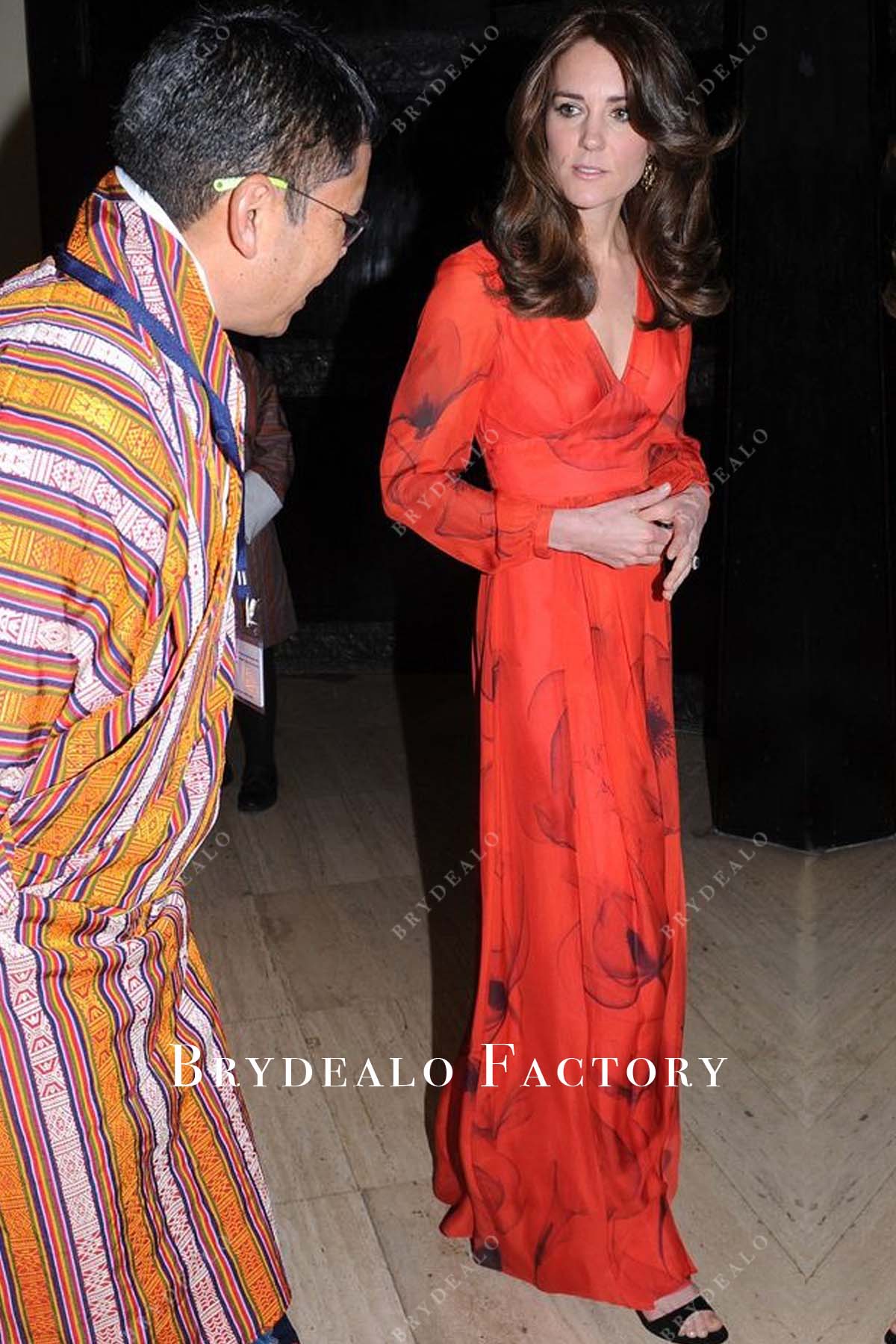 kate red printed evening gown