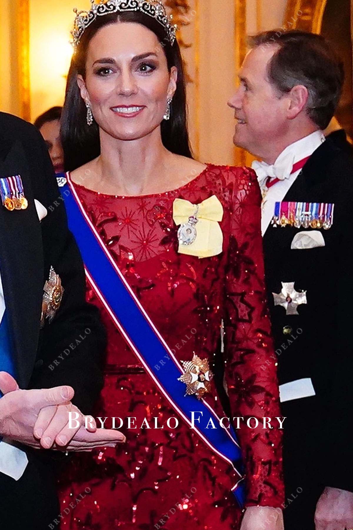 Kate Middleton Red Long Sleeve Mermaid Dress 2022 Diplomatic Reception