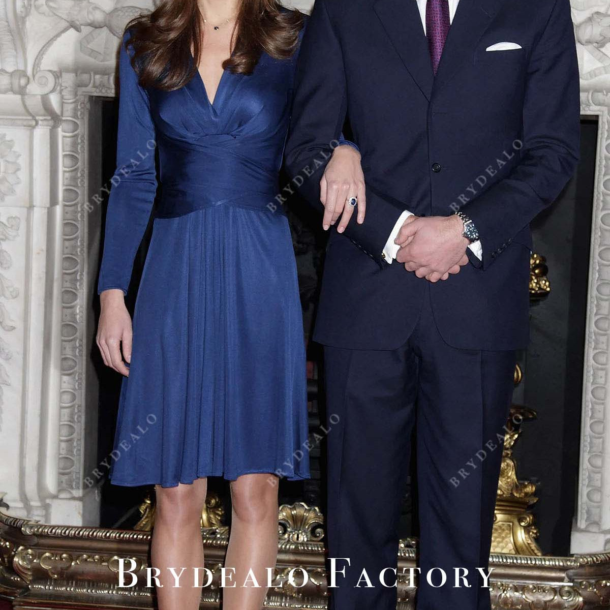 Kate Middleton Navy V-neck Knee Length Engagement Dress