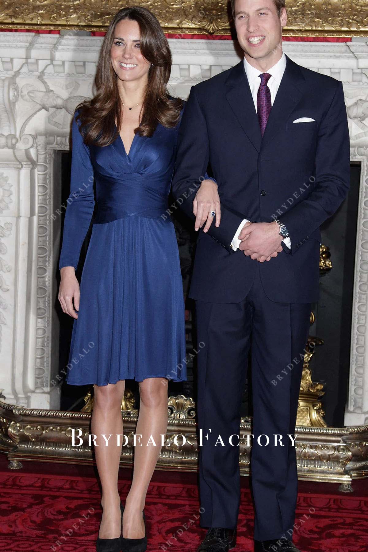 Kate Middleton Navy Knee Length Engagement Dress