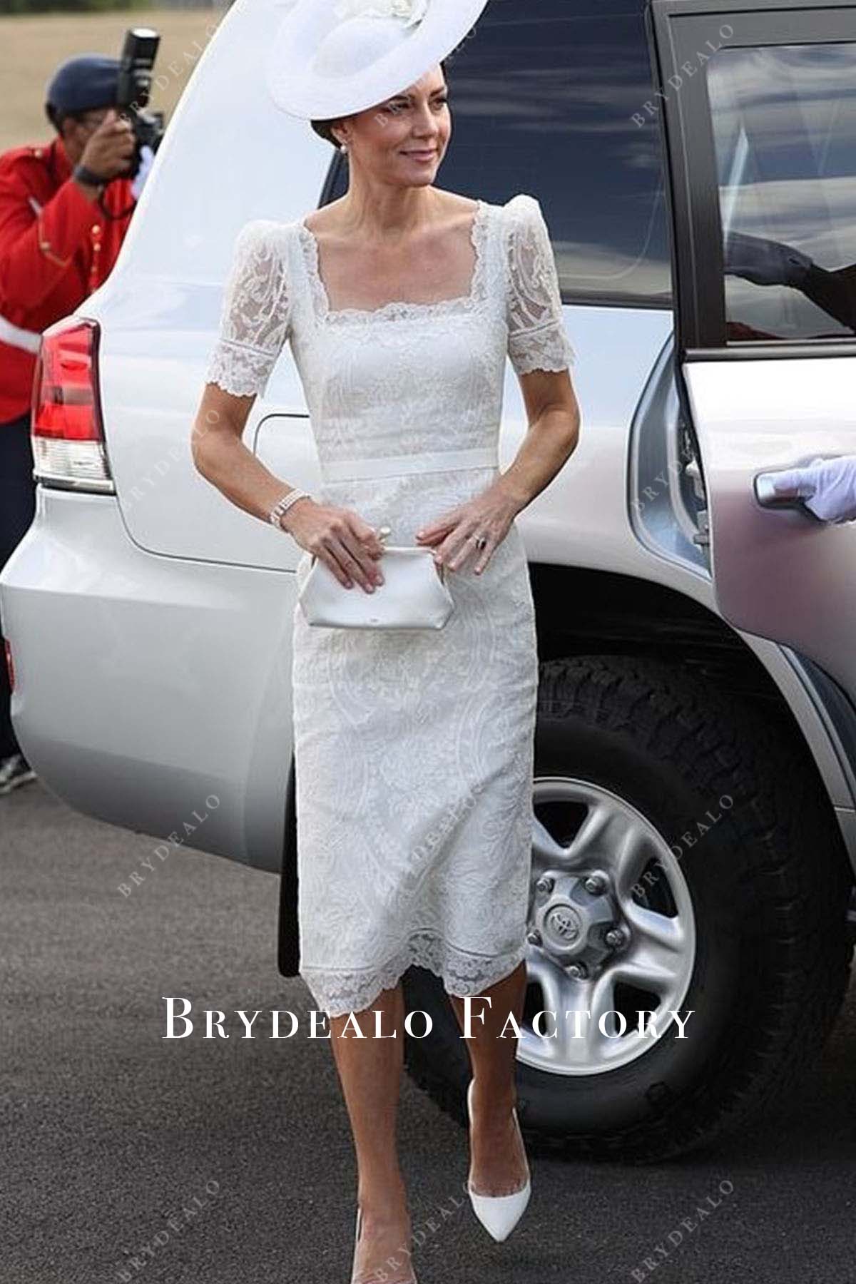 Kate Middleton White Lace Square Neck Dress 2022 Royal Jubilee Tour