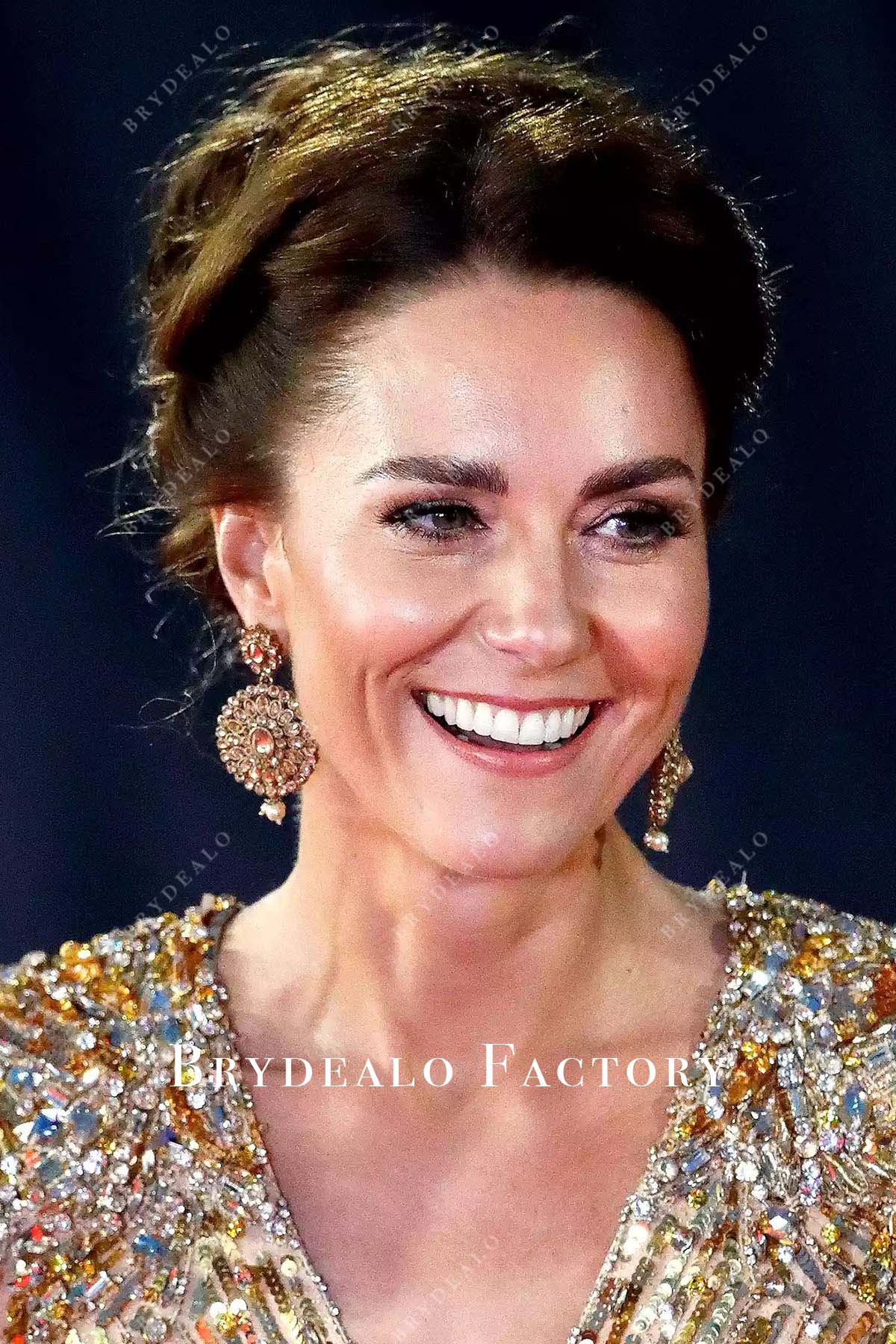 Kate Middleton Gold Sparkly V-neck Dress No Time to Die Premiere