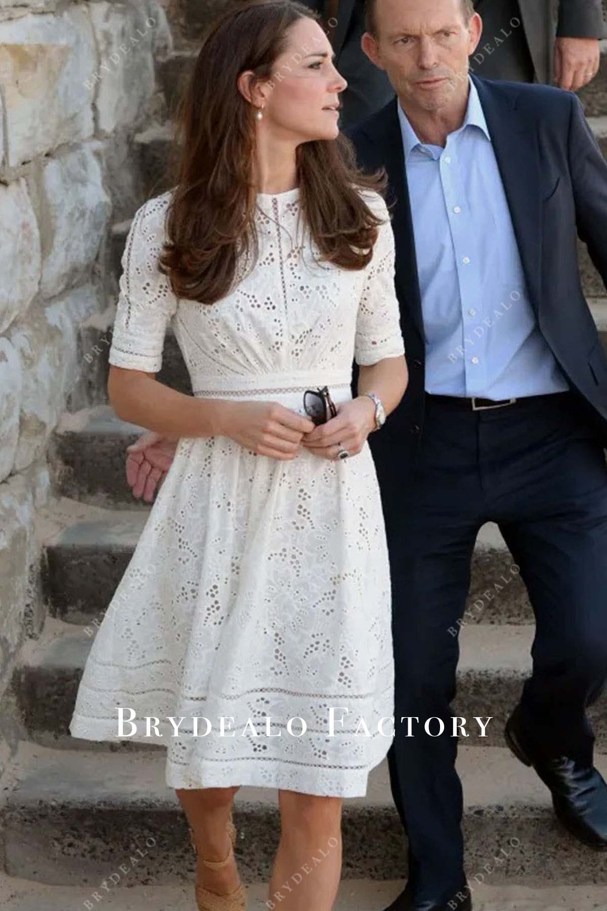 Kate Middleton White Lace Knee Length Dress Wimbledon 2014