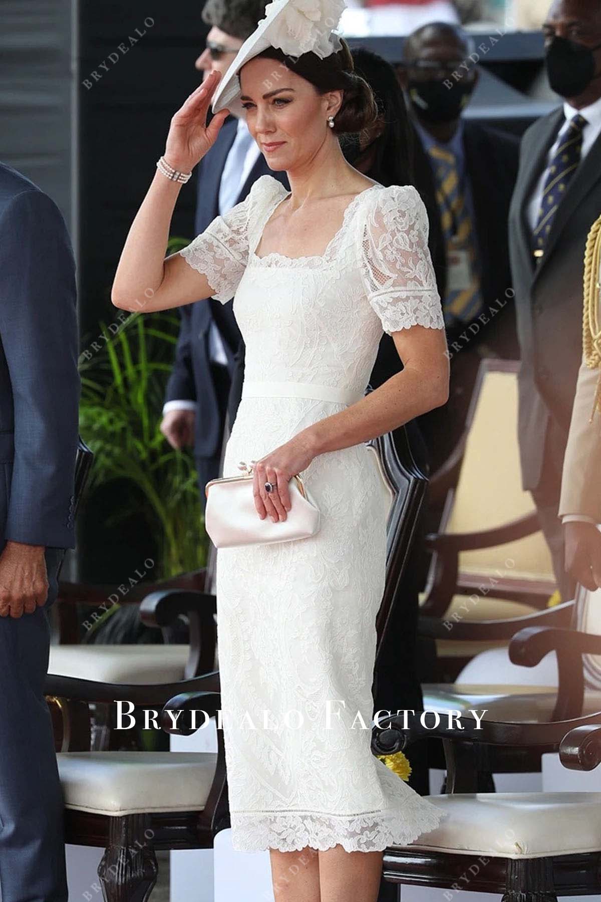 Kate Middleton White Lace Short Sleeve Dress 2022 Royal Jubilee Tour