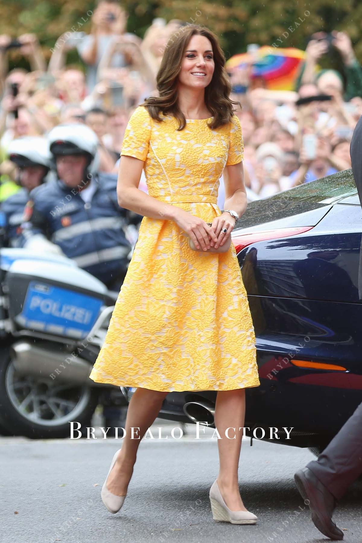 Kate Middleton Yellow Short Dress Paris & Germany Royal Tour 2017