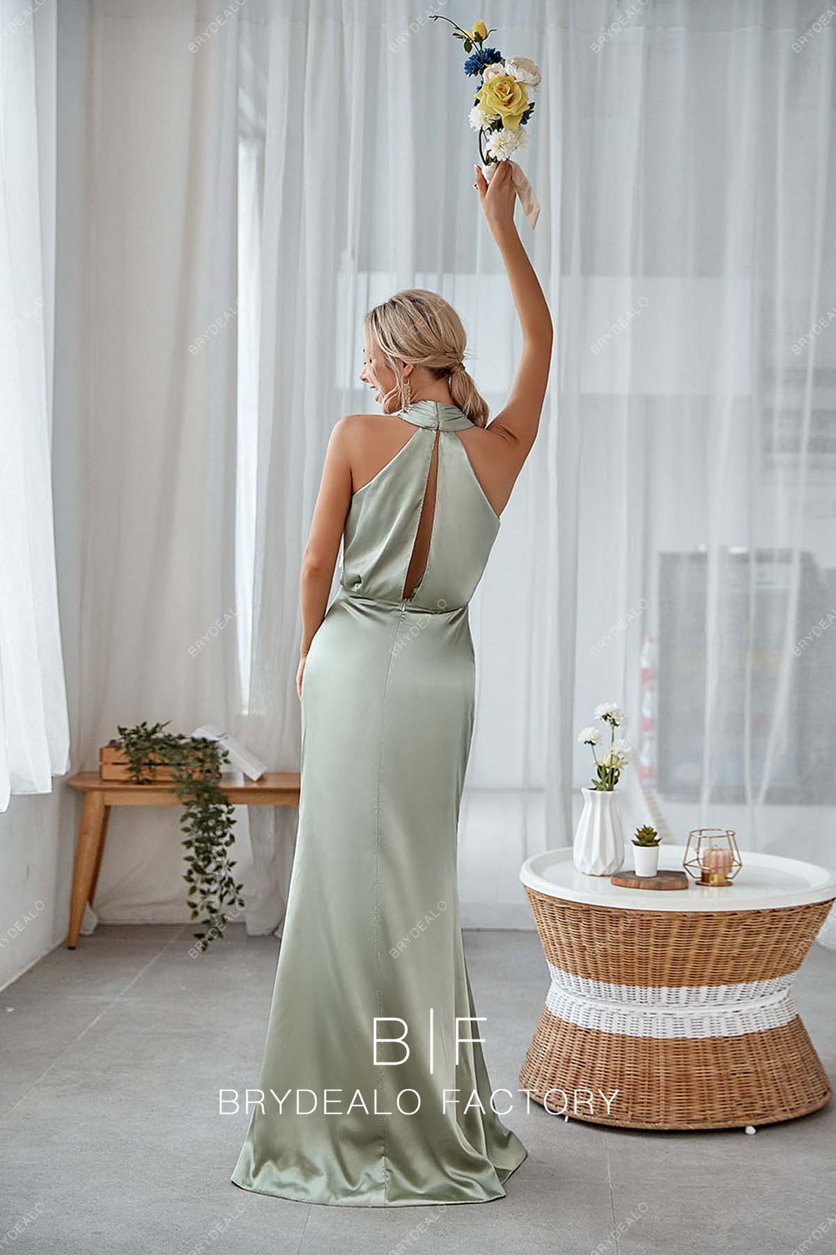 keyhole back floor length bridesmaid gown