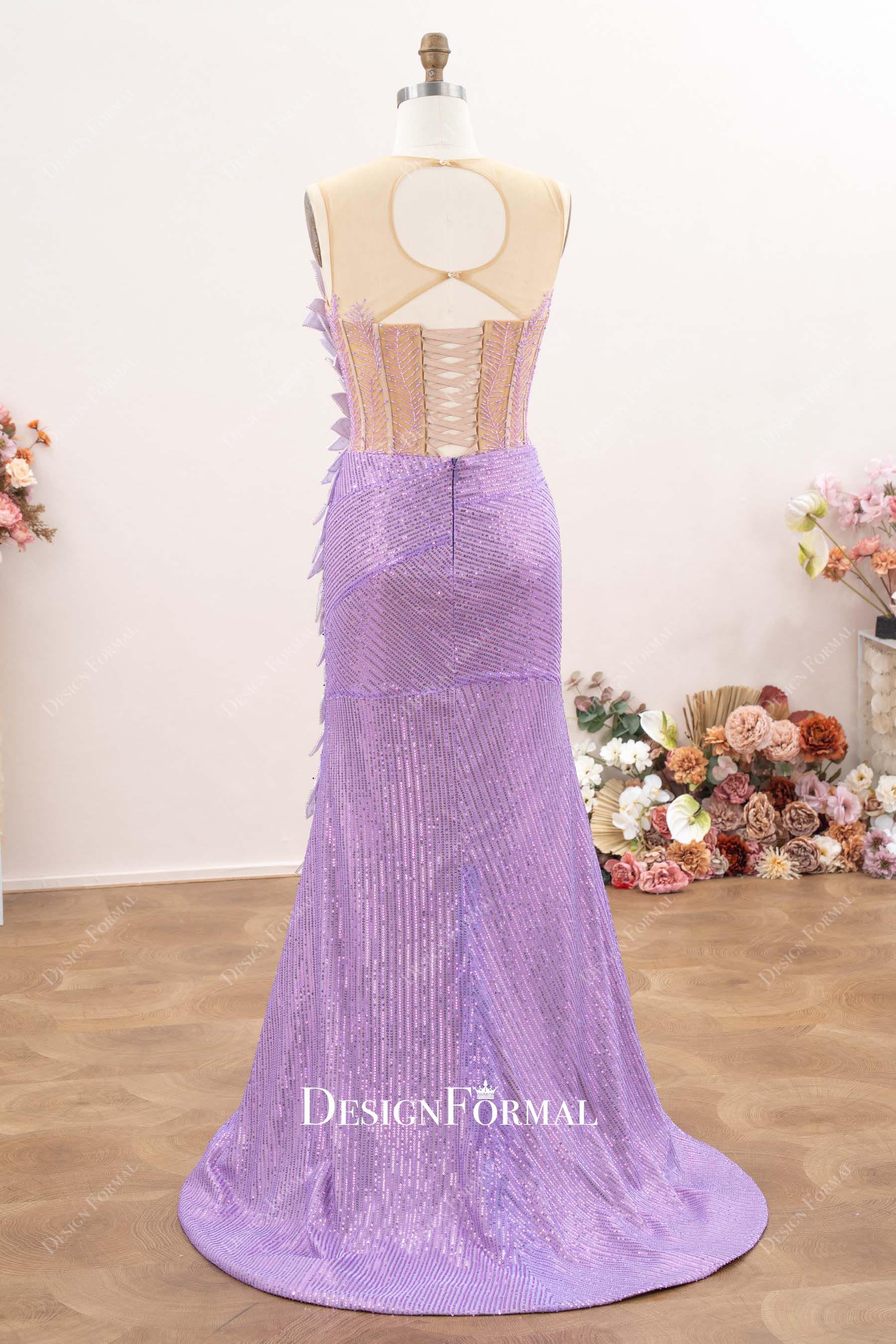 keyhole lace-up back sweep prom dress