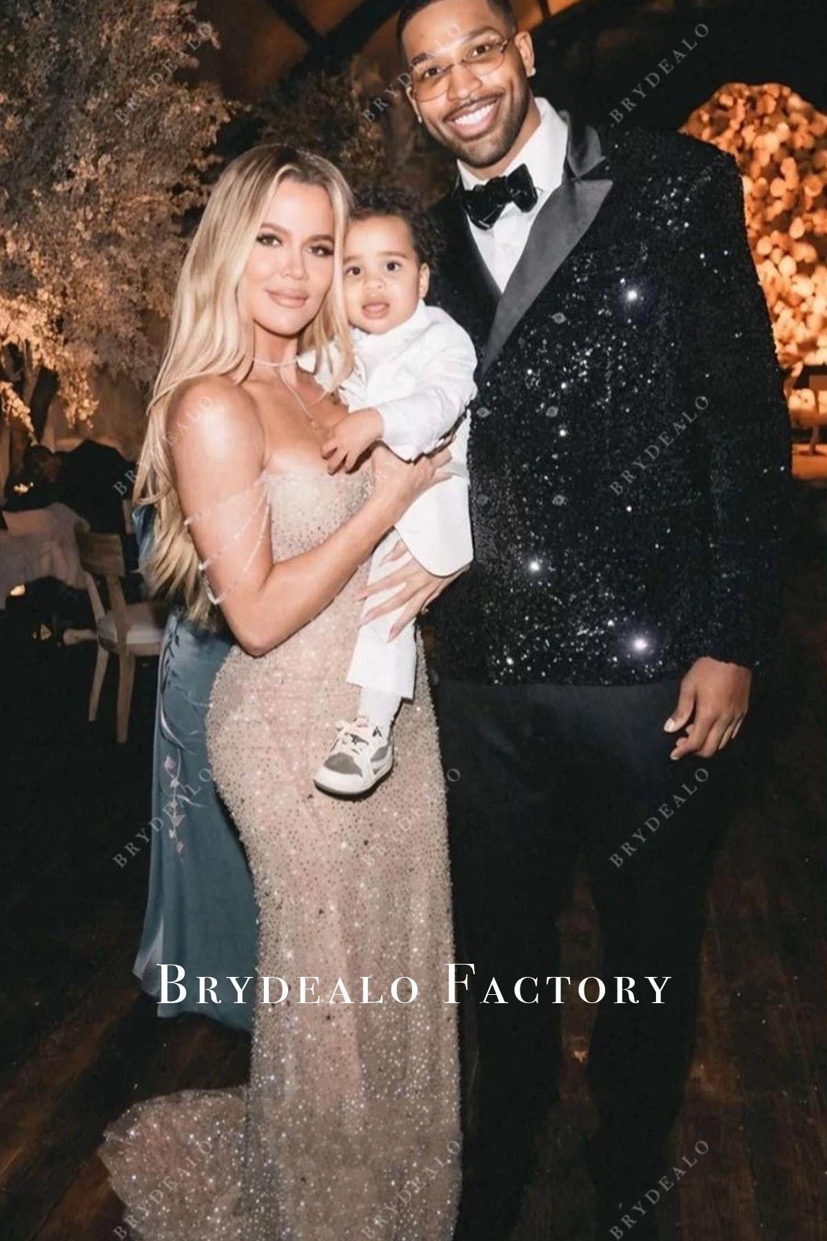 Khloe Kardashian beaded straps 2023 Christmas dress