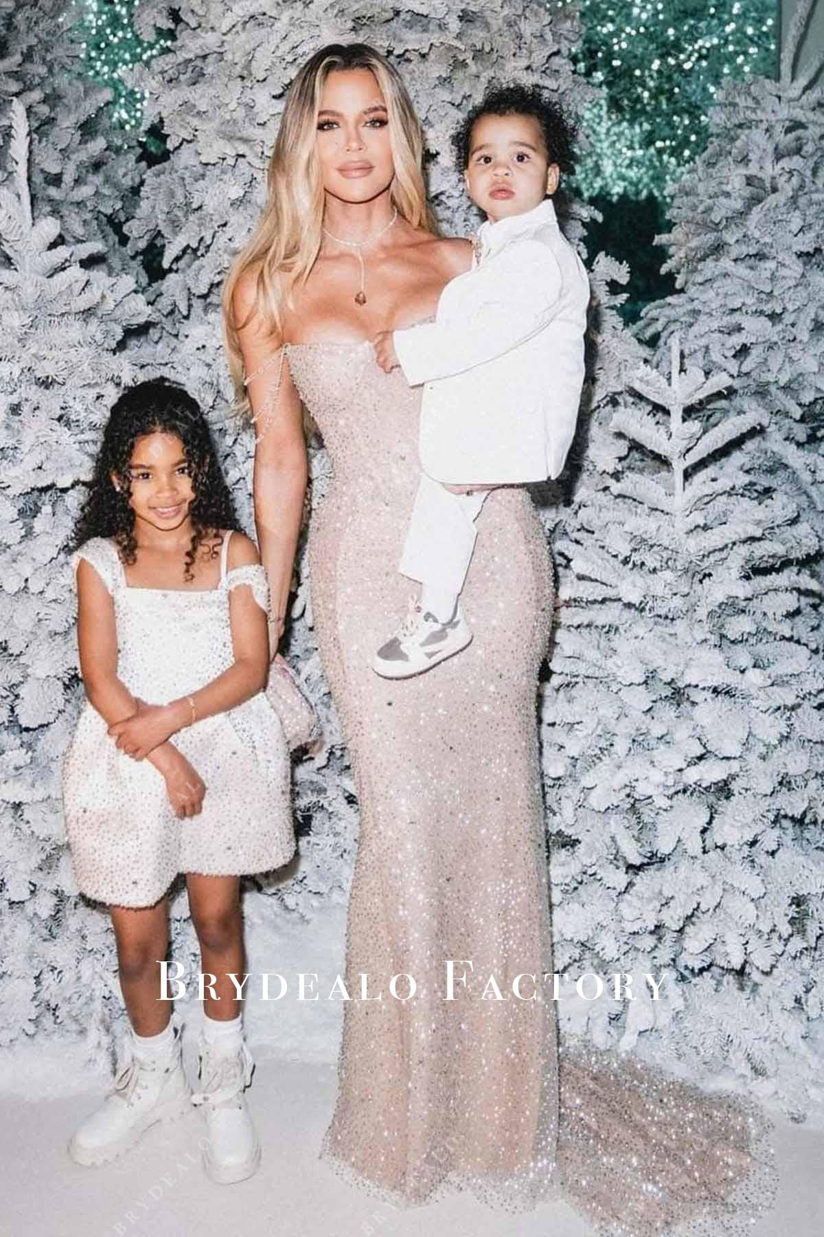 Khloe Kardashian sparkly mermaid 2023 Christmas dress