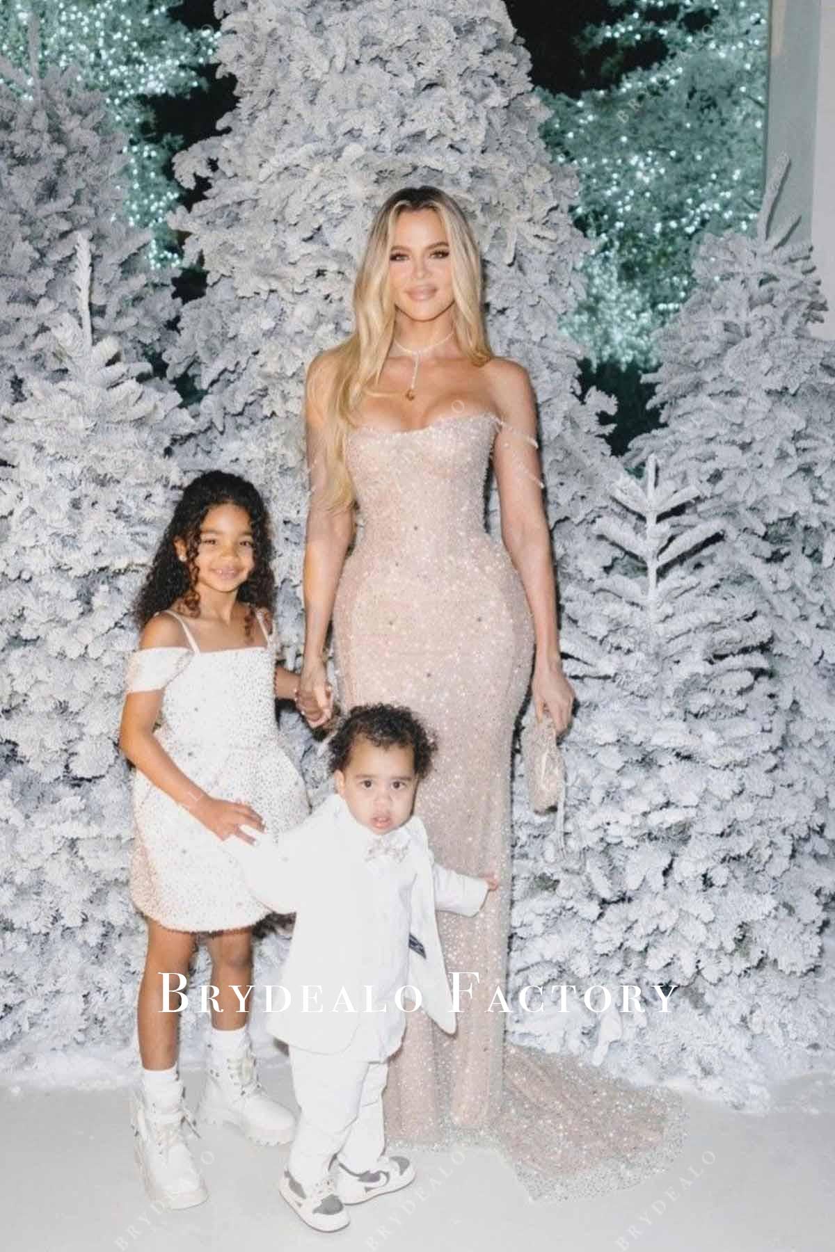 Khloe Kardashian v neck 2023 Christmas dress