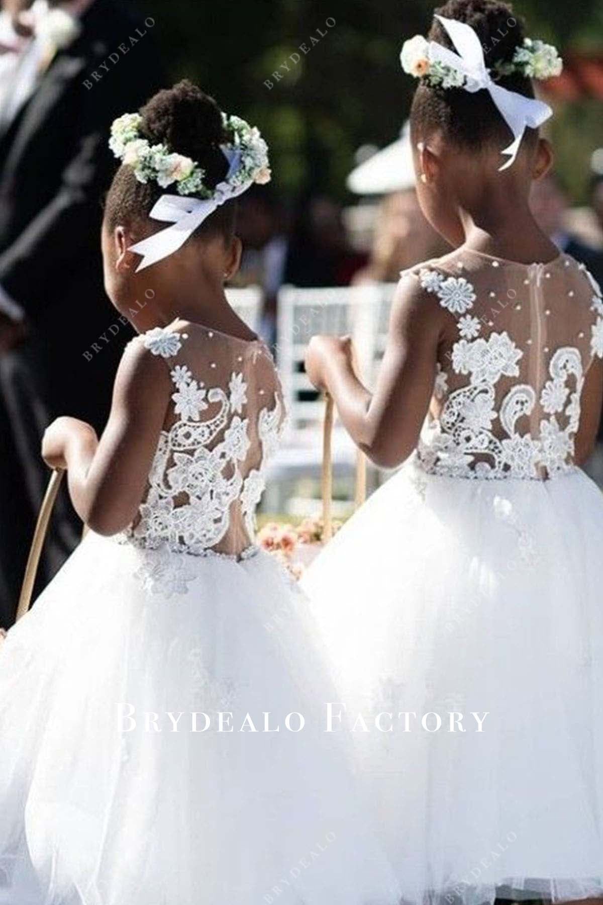 lace applique back flower girl dress