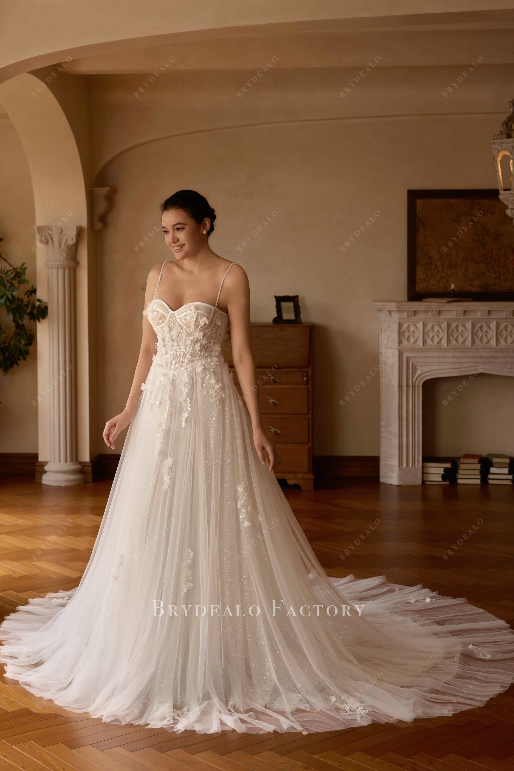 lace appliques a line wedding dress