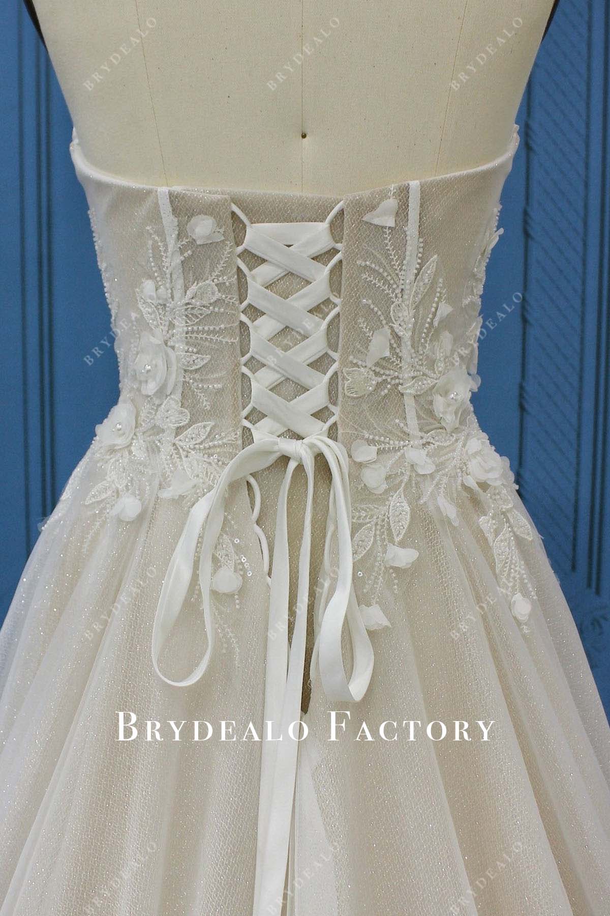 lace appliques beaded wedding dress