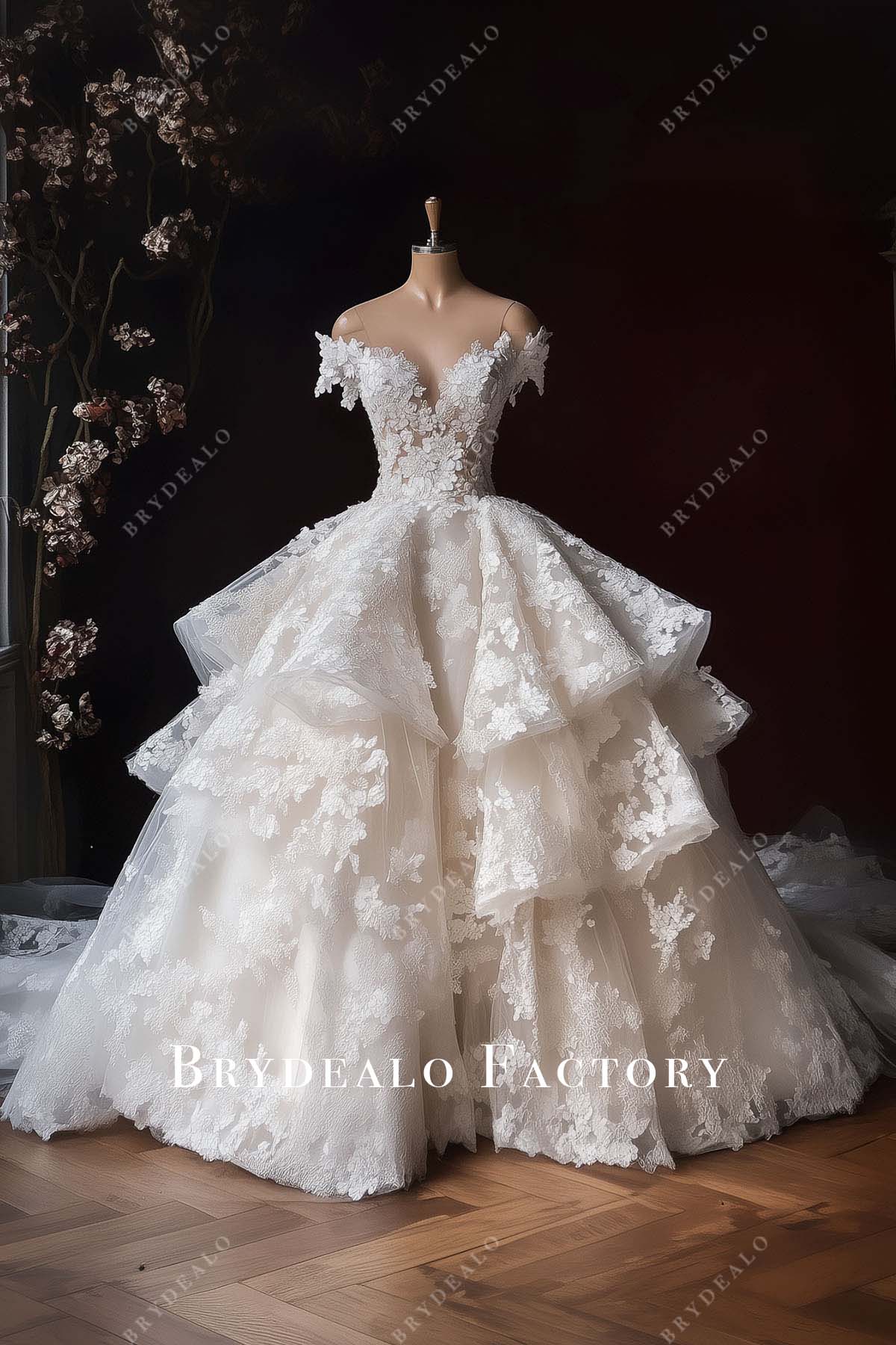 lace appliques off shoulder wedding ballgown