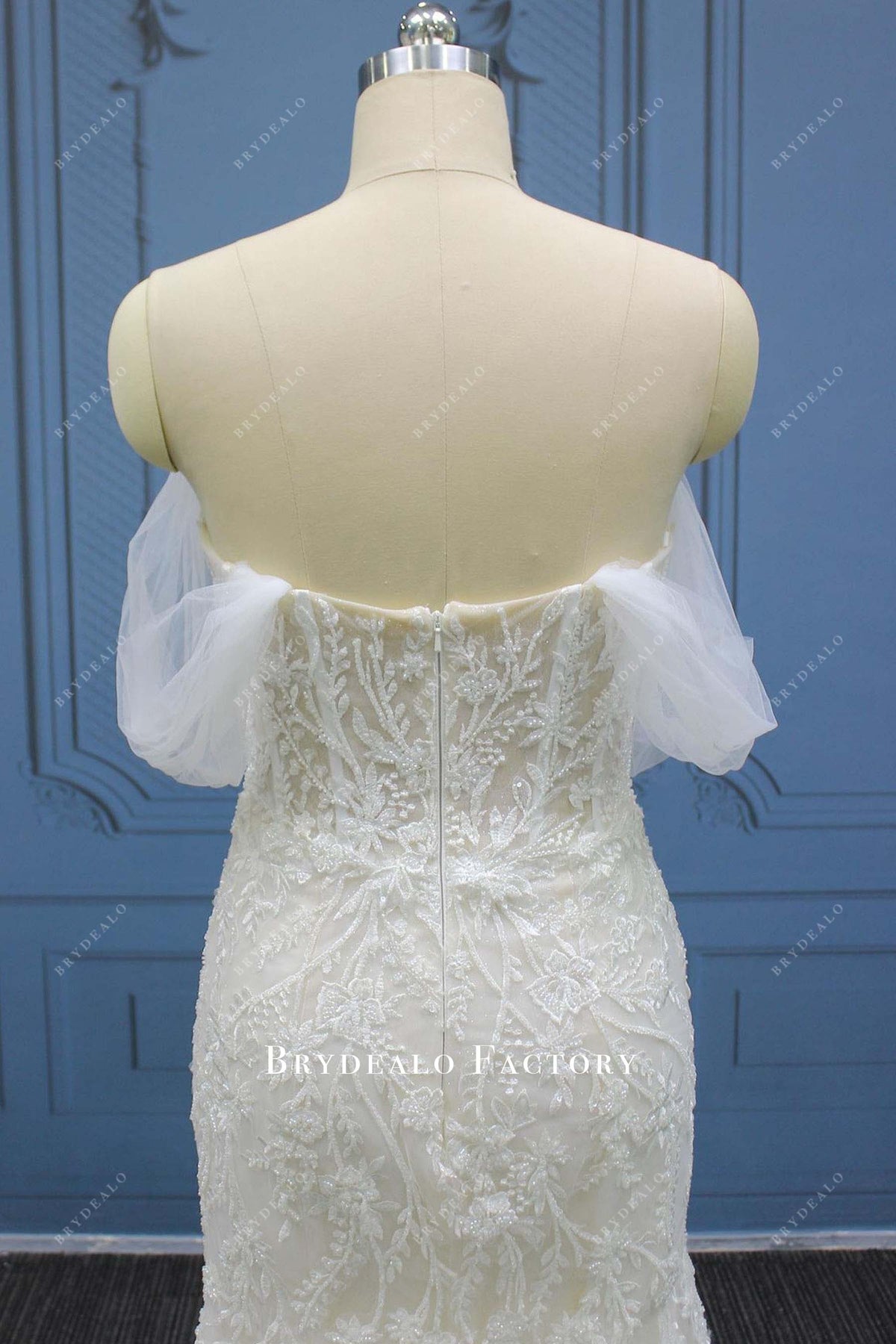 Long Mermaid Wedding Dress with Lace Appliques - Off-the-Shoulder