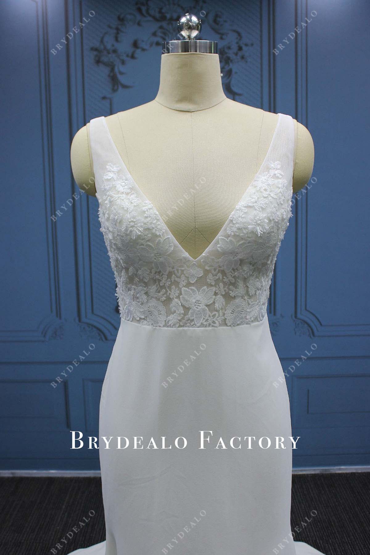 lace appliques plunging neck wedding dress