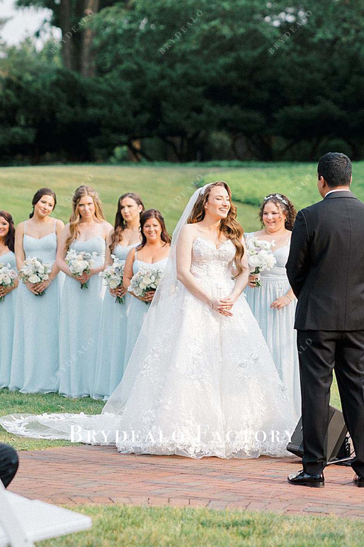 lace appliques strapless bridal ballgown