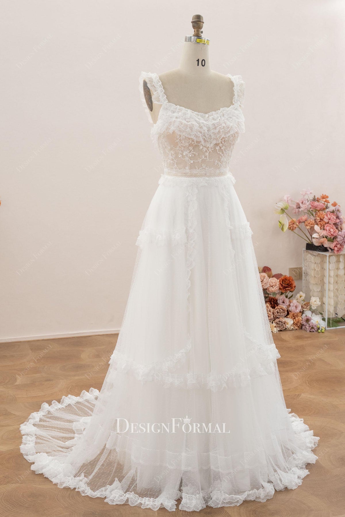 lace bohemian layered wedding dress
