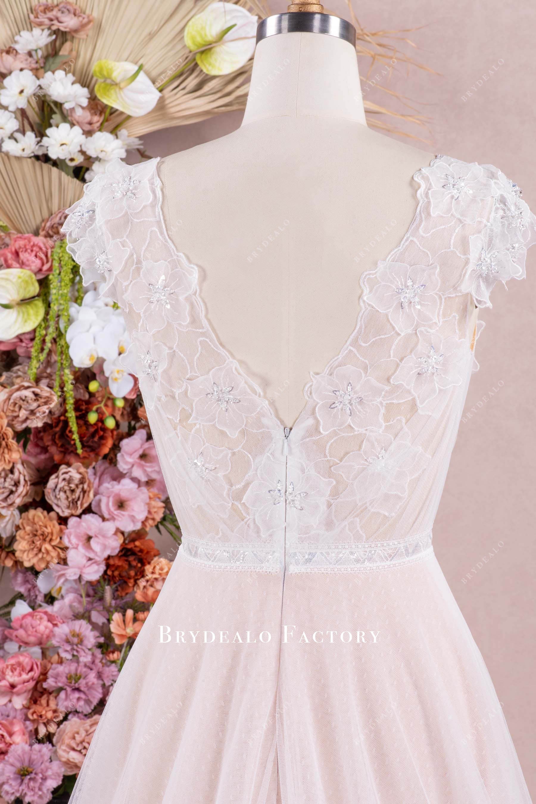 lace cap sleeve v back wedding dress