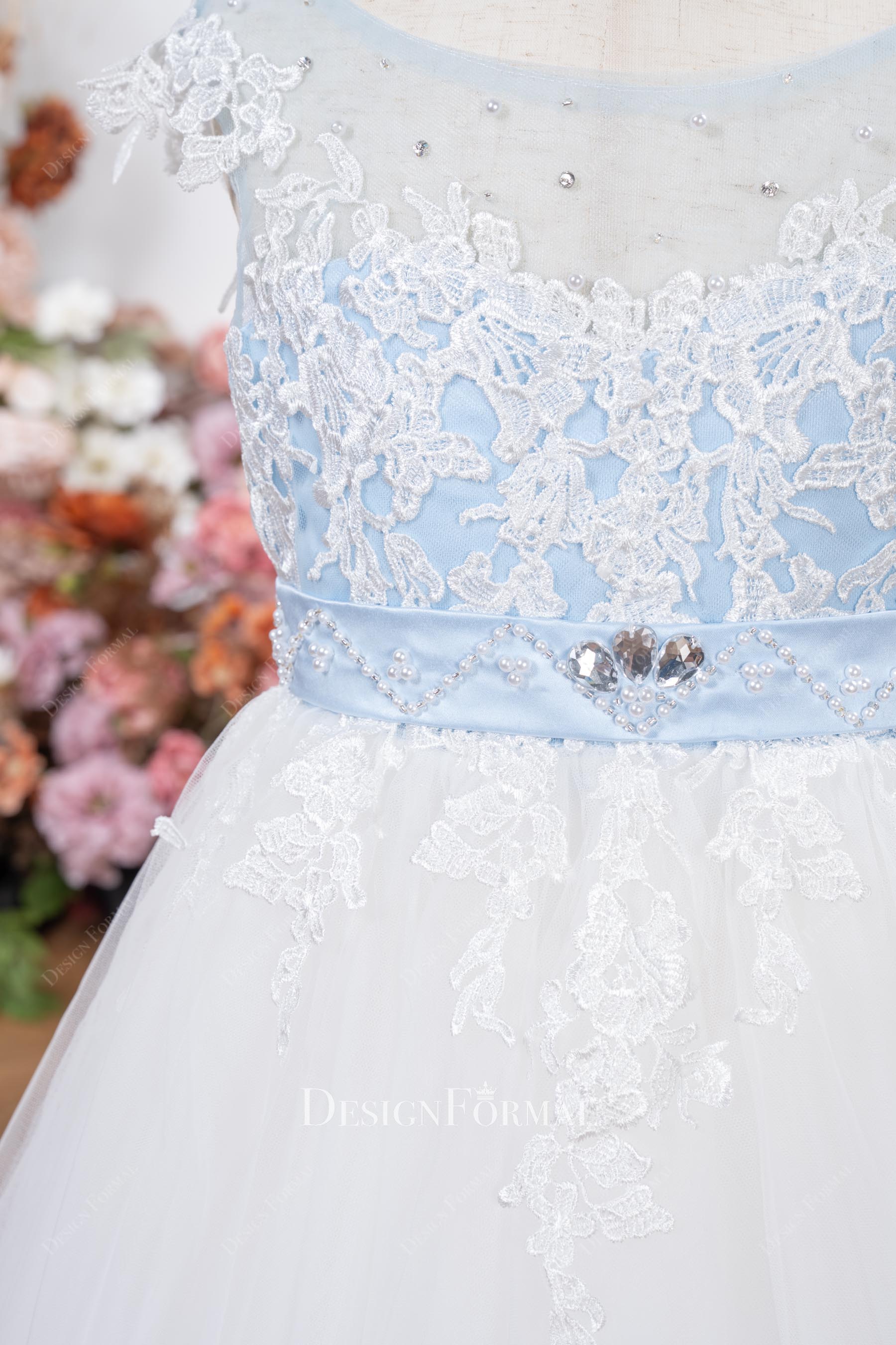 lace cap sleeve white flower girl dress