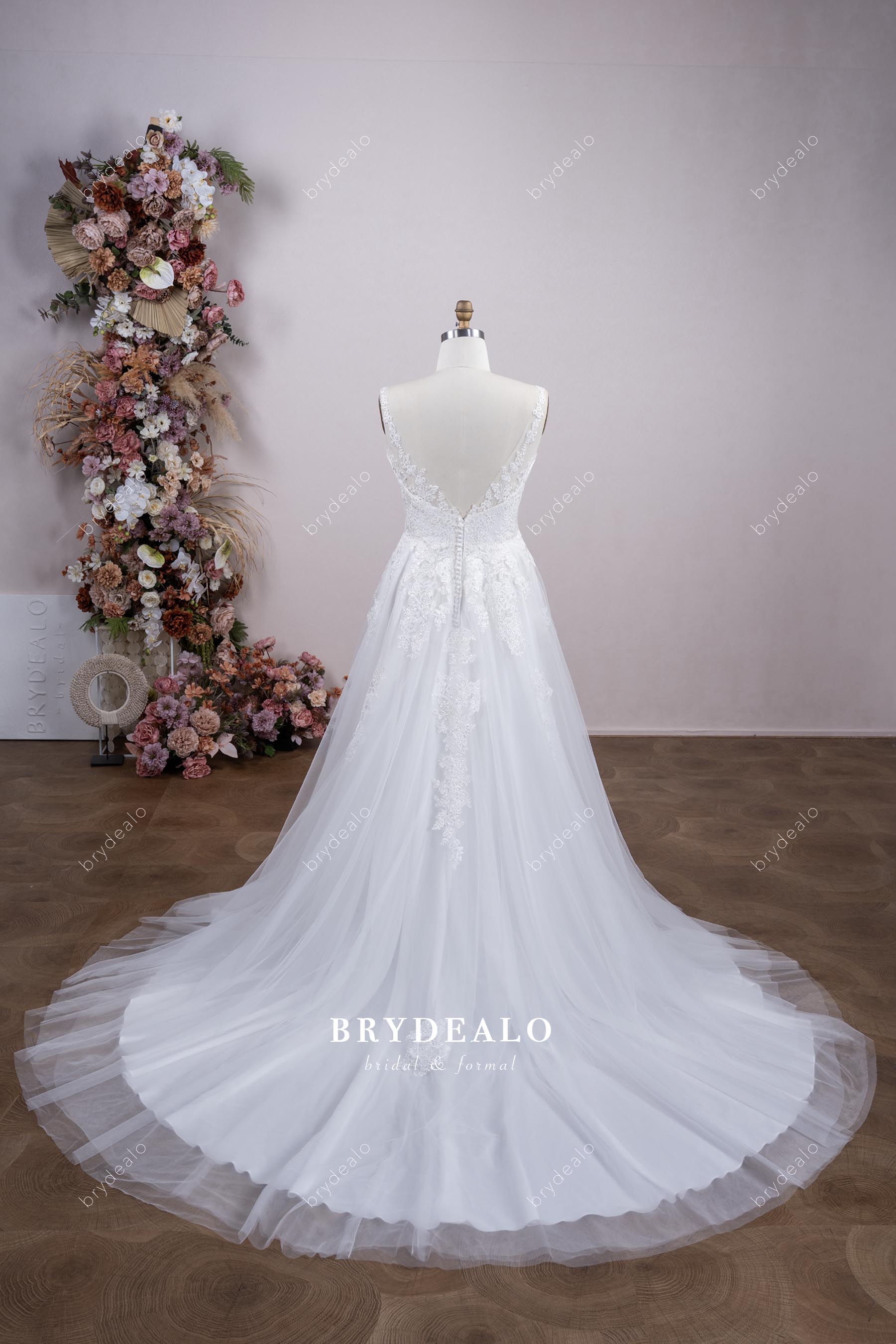lace chapel train wedding dress
