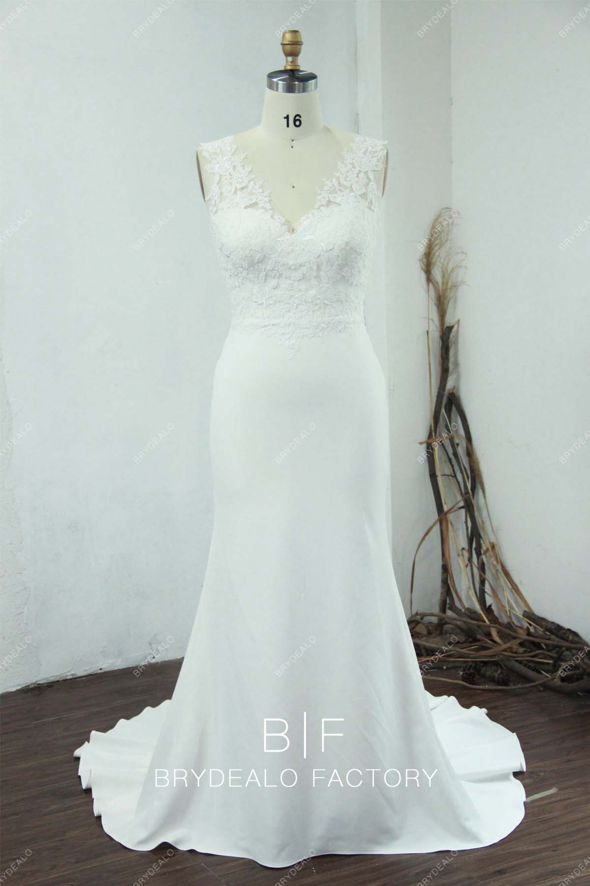 Designer Lace Crepe Vintage Mermaid Wedding Dress
