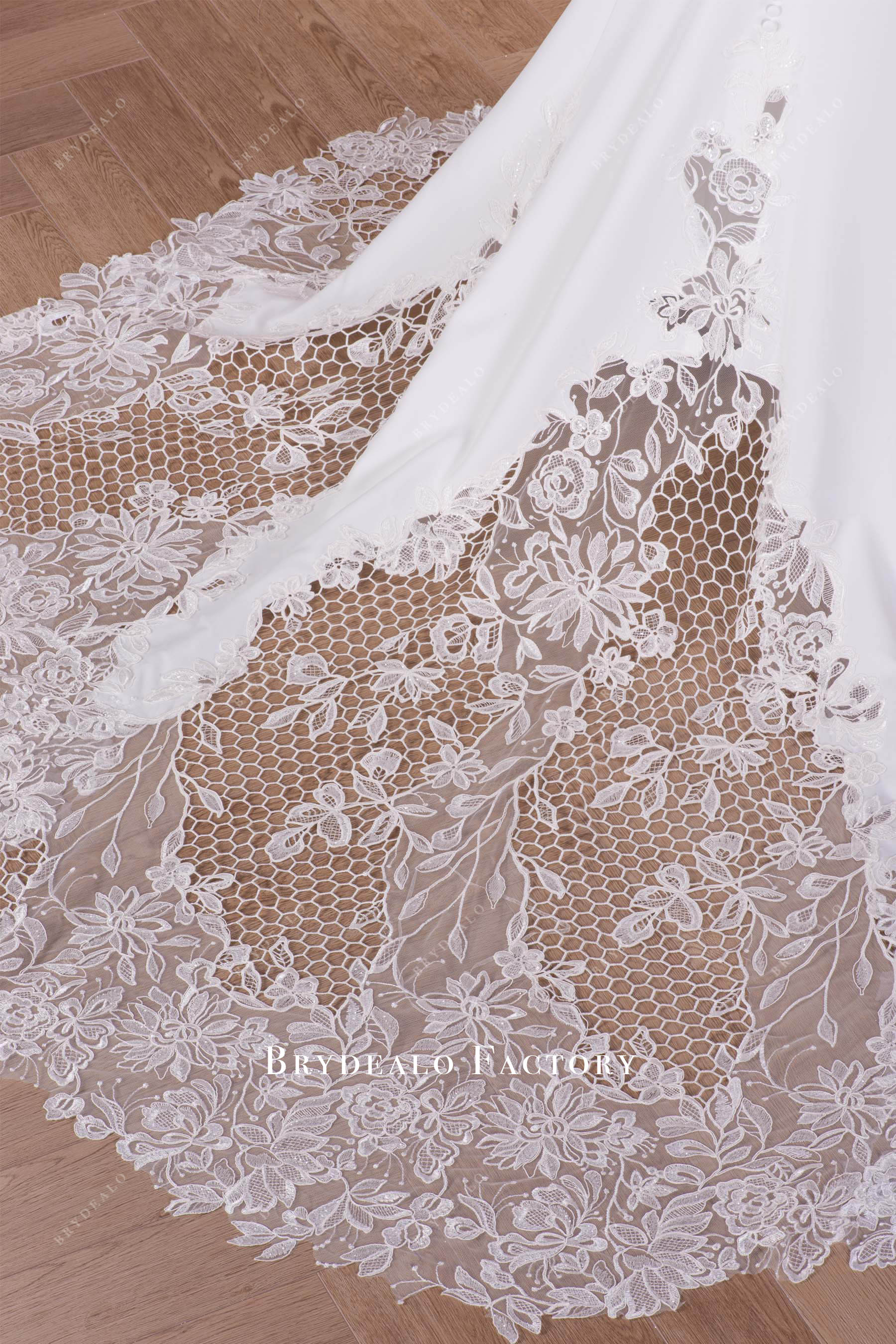 lace cutout train bridal dress