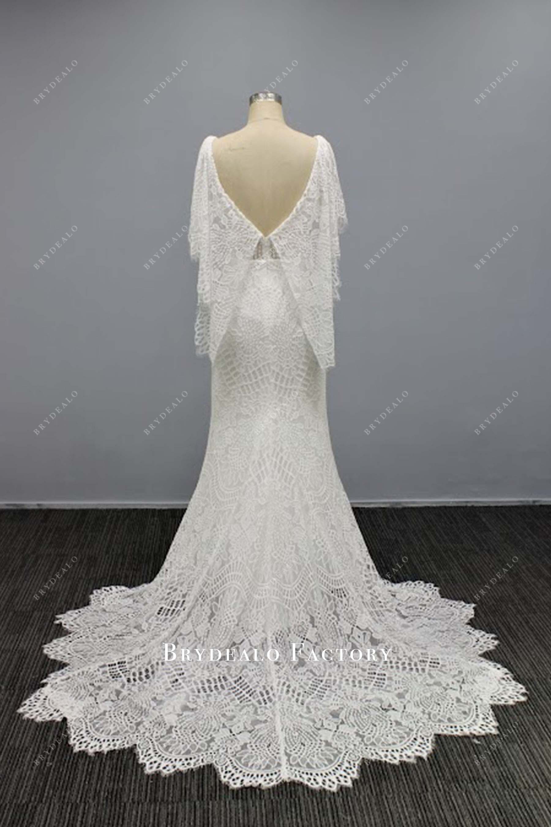 lace deep v back bridal dress