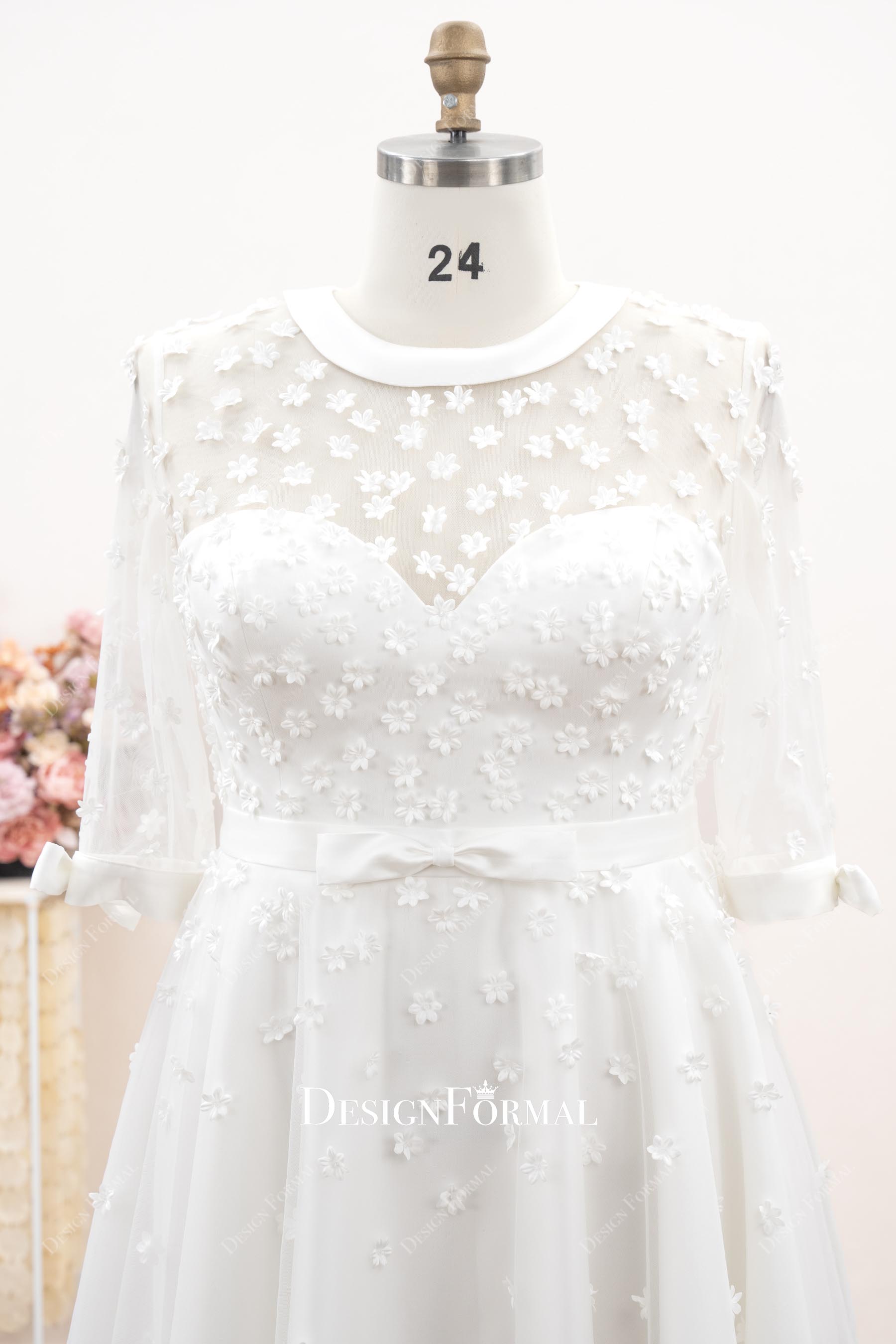lace illusion neck bridal dress