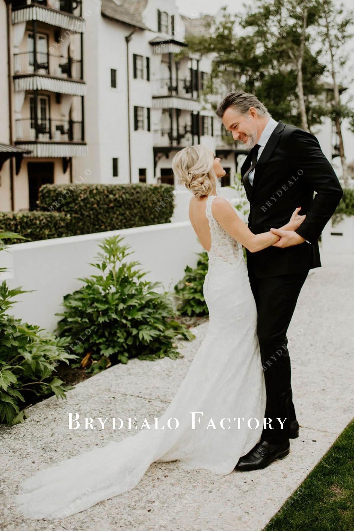 lace long train wedding dress