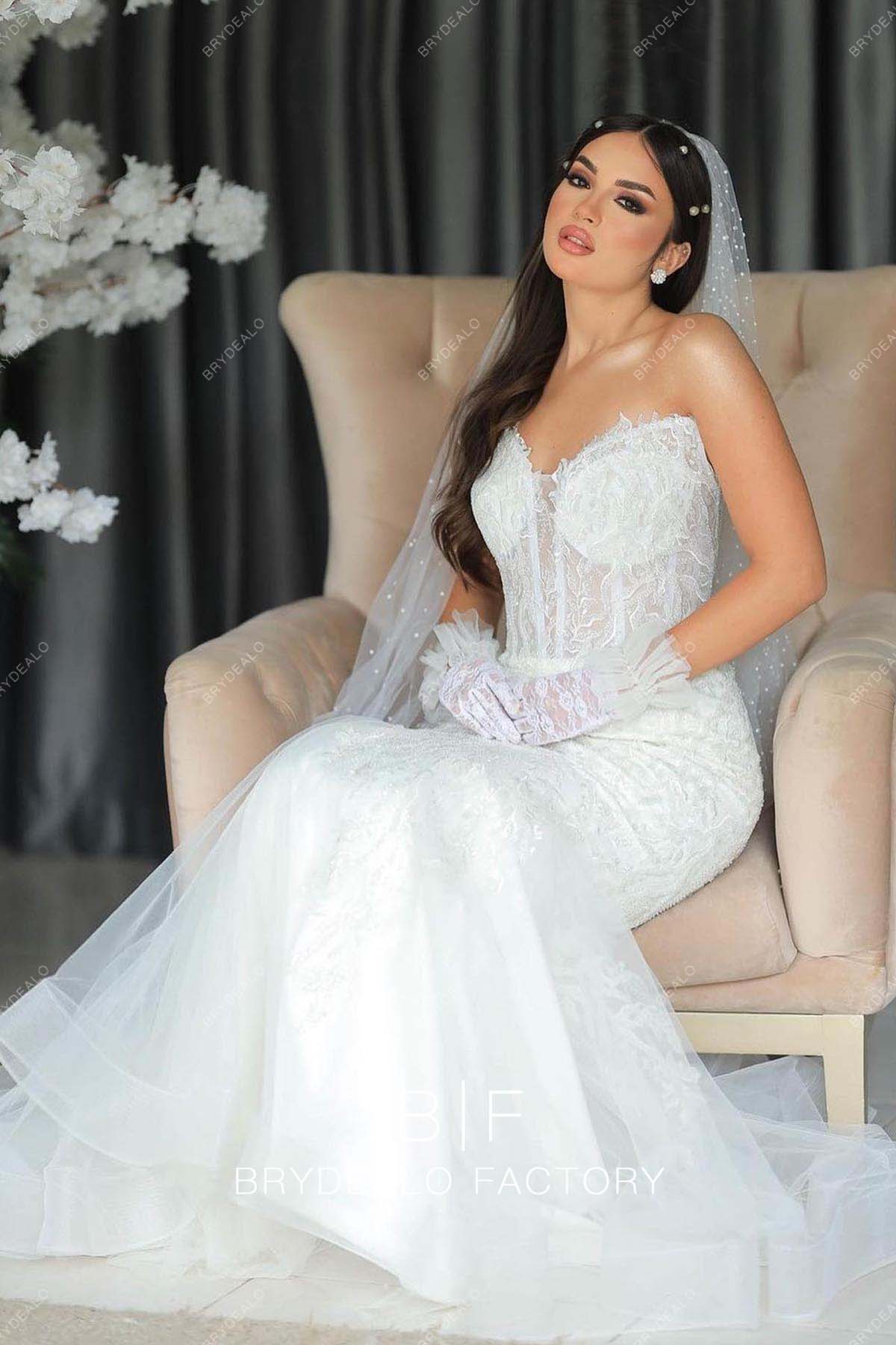 sweetheart neck visible boning custom lace tulle bridal dress