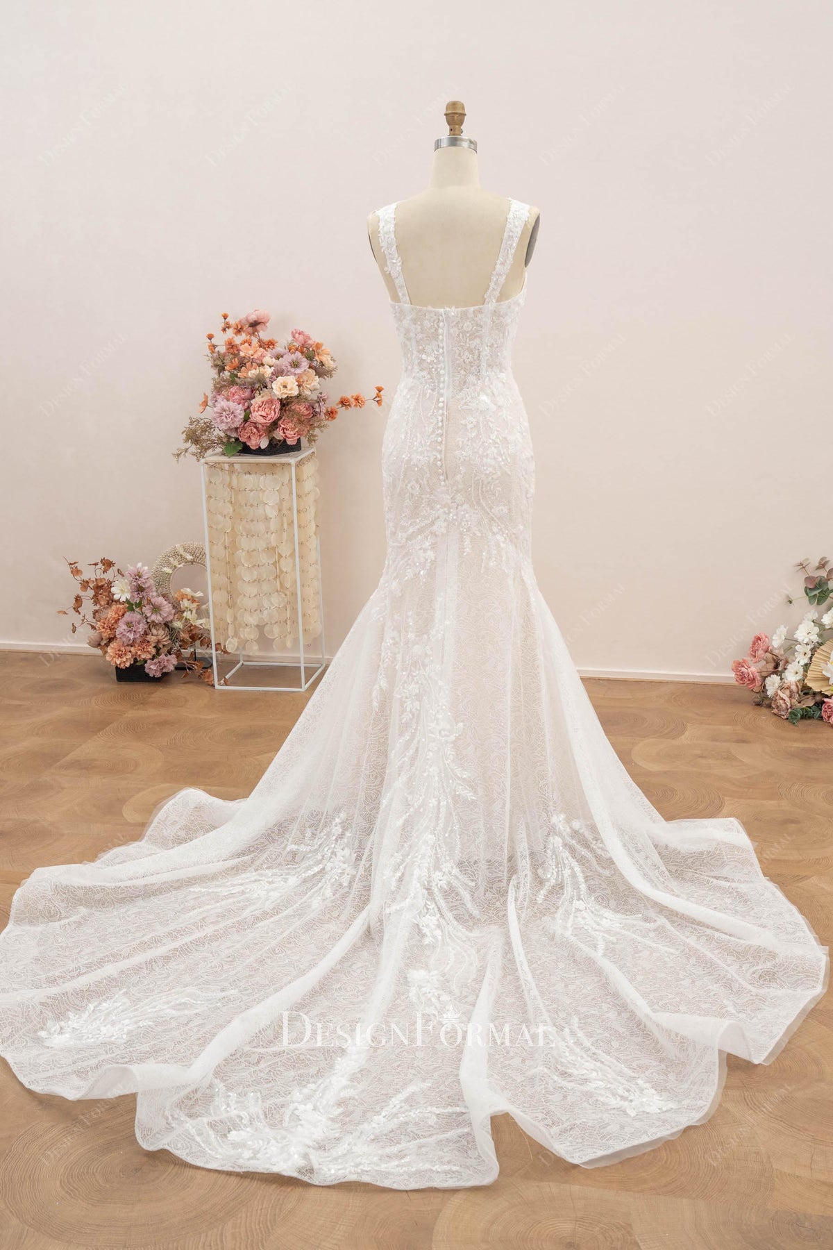 lace mermaid chapel train wedding dress