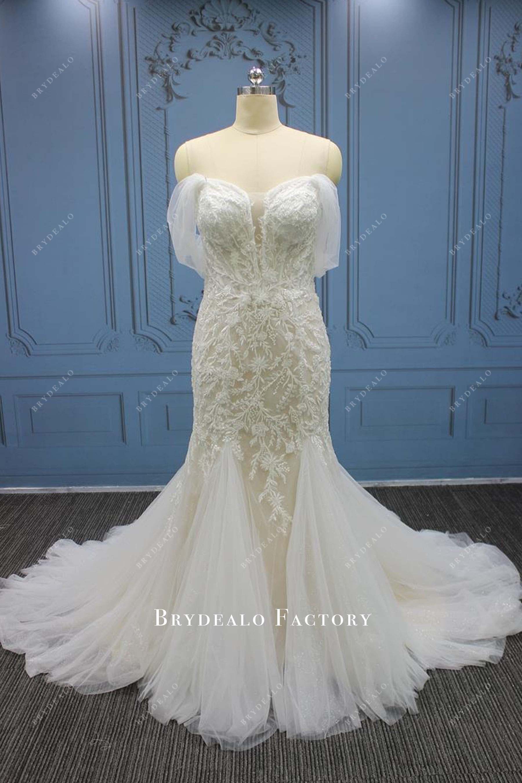 lace off shoulder mermaid wedding dress