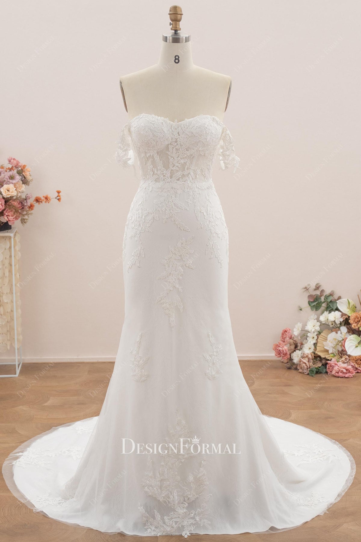 lace off the shoulder mermaid wedding dress