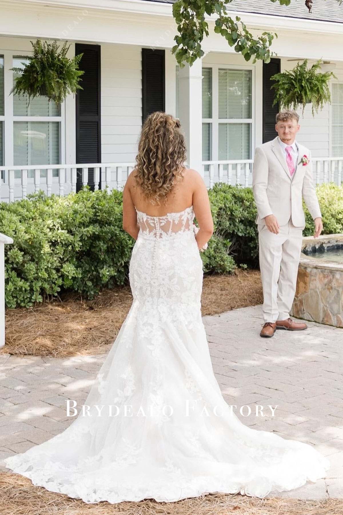 lace open back mermaid wedding dress