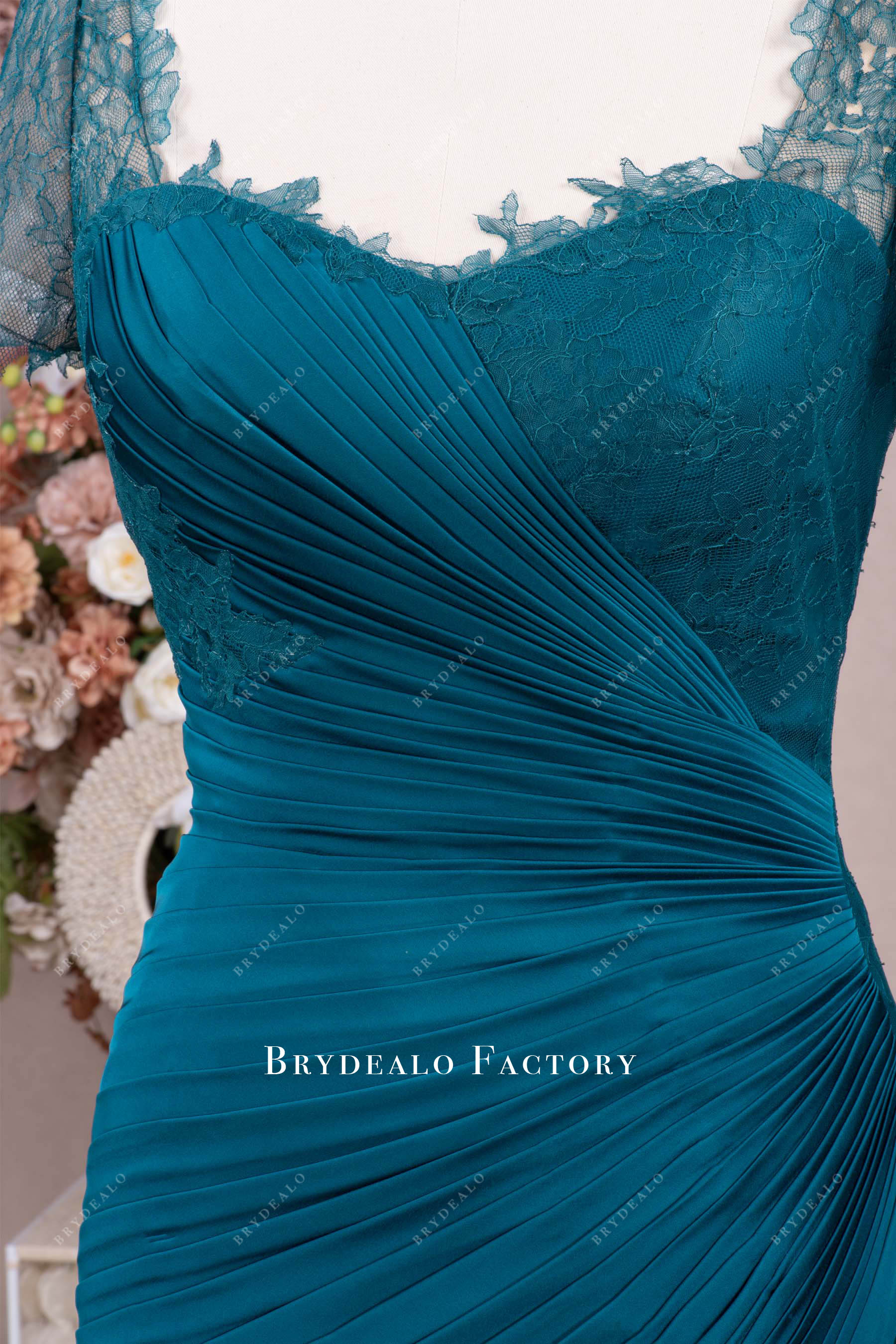 lace pleated mother of bride dress