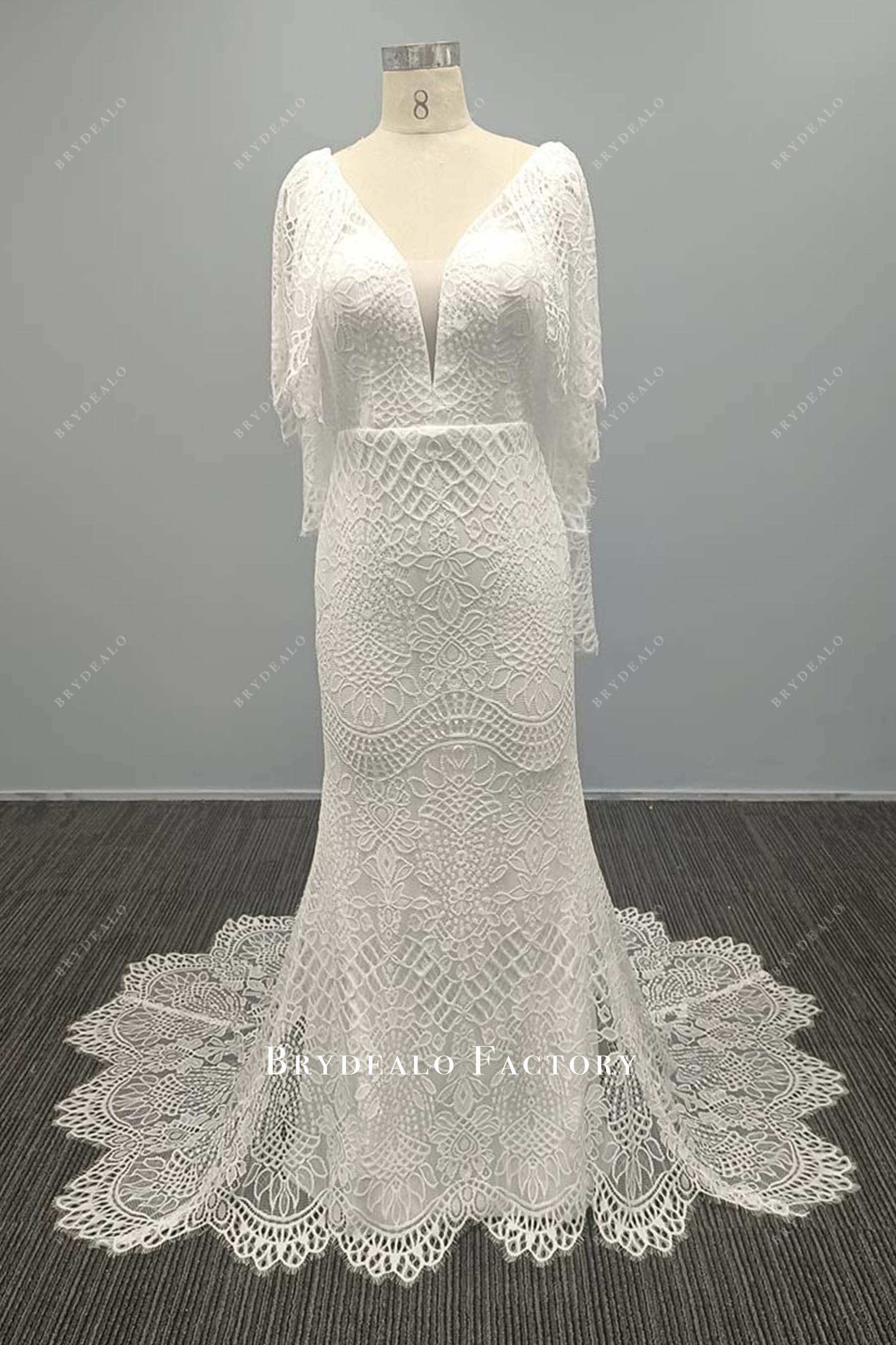 lace plunging neck bridal dress