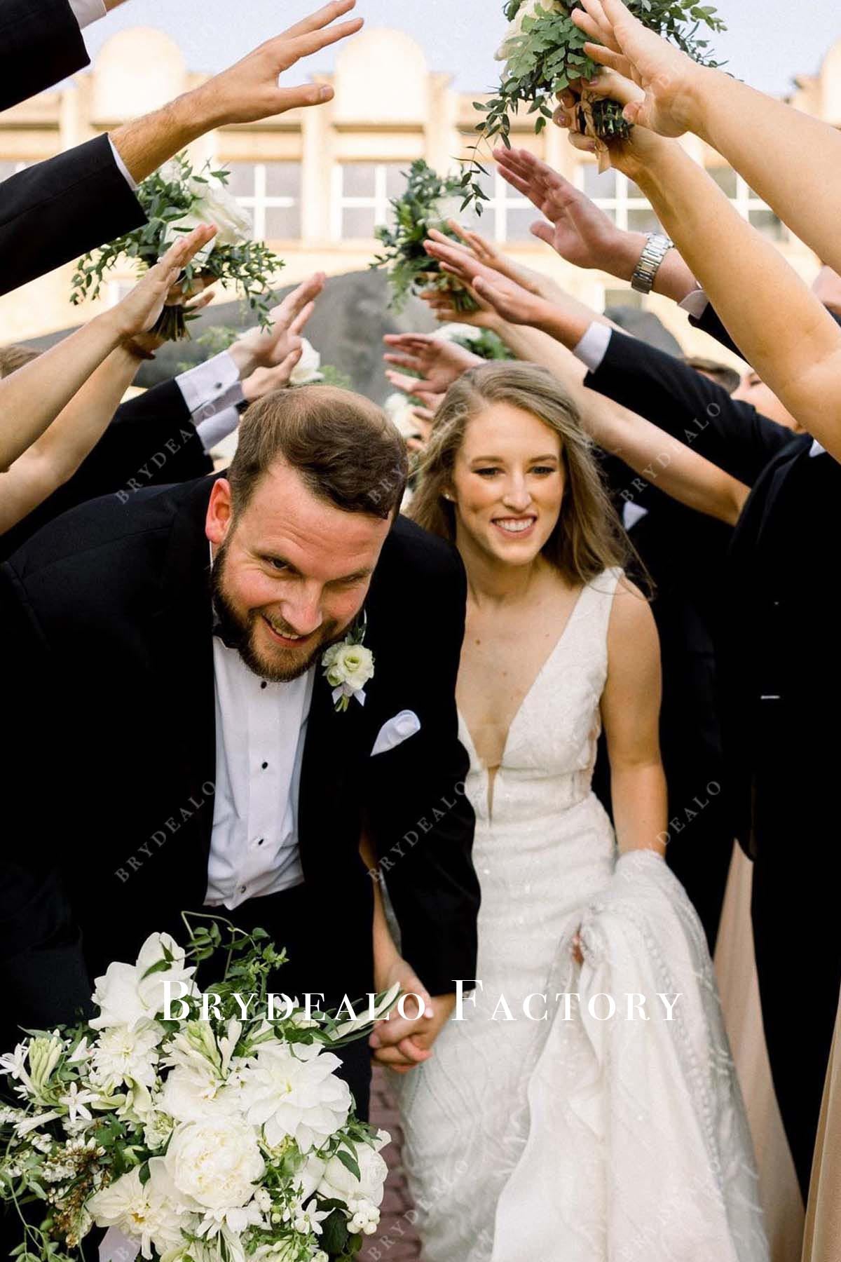 lace plunging wedding dress