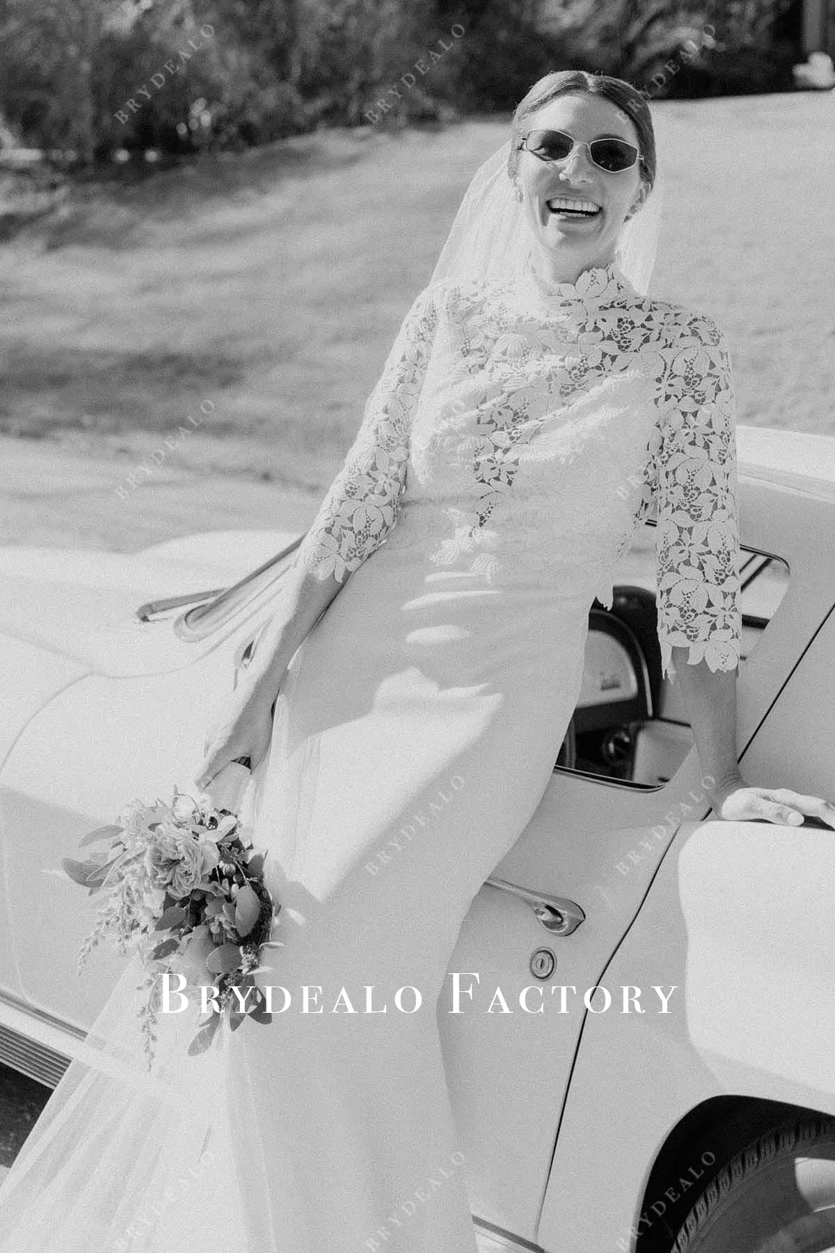 lace sheer sleeves mermaid wedding dress