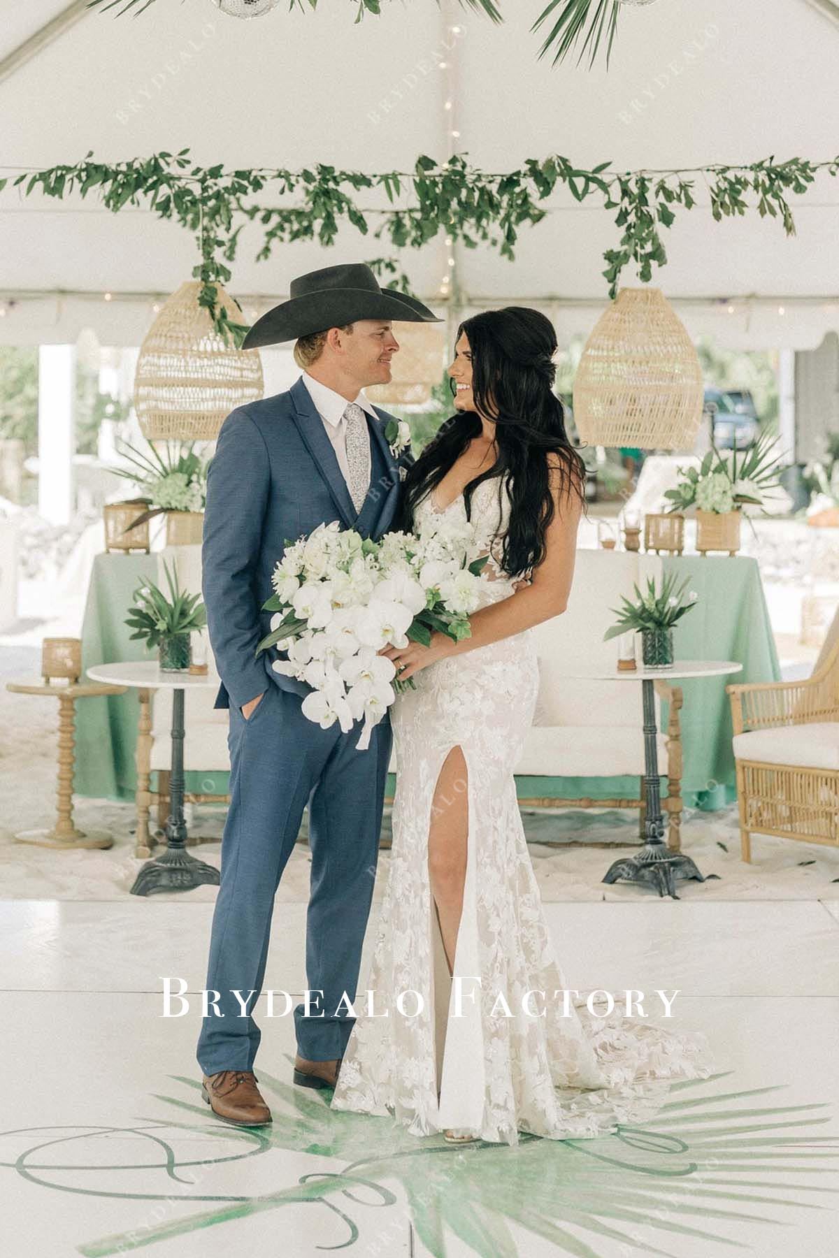 lace slit wedding dress