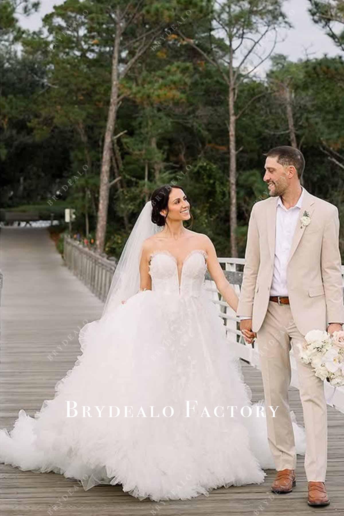 lace strapless a line wedding dress